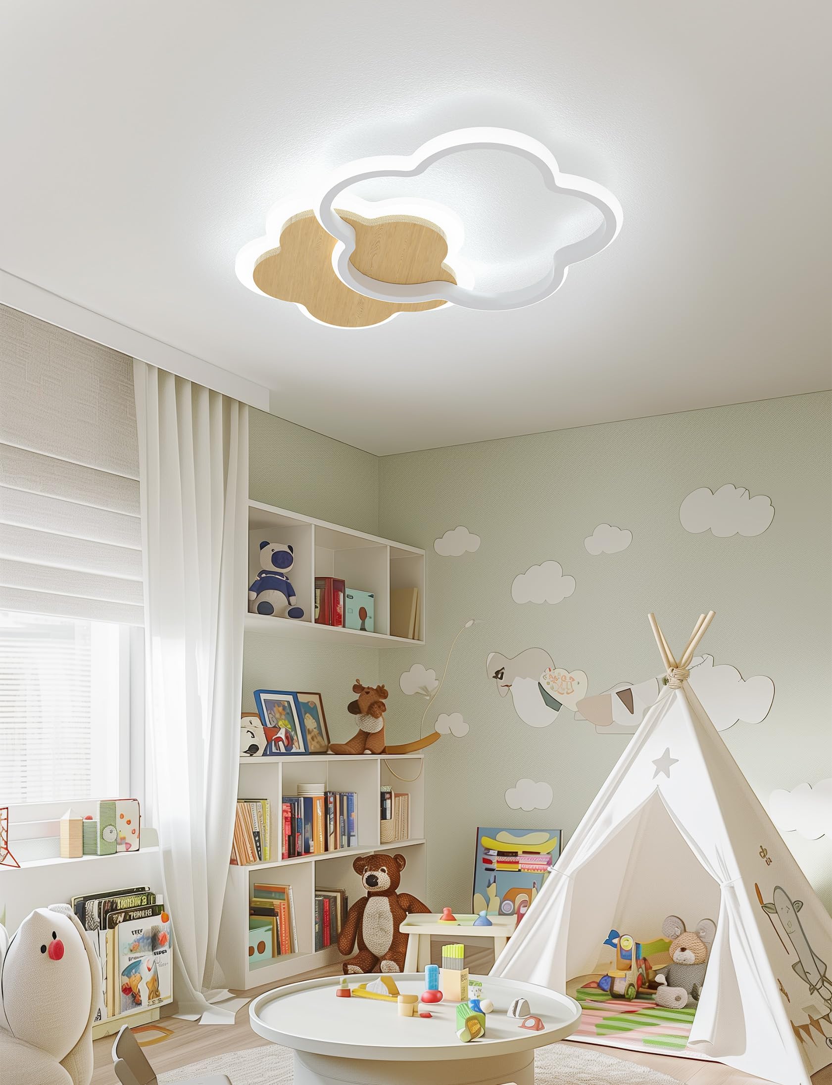 LED Deckenleuchte Kinderzimmer Deckenlampe Blumenform Bambus Deckenbeleuchtung 36W Dimmbar mit Fernbedienung Deckenleuchten für Kinder Schlafzimmerlampe Babyzimmer Mit Nachtlichtfunktion 50cm