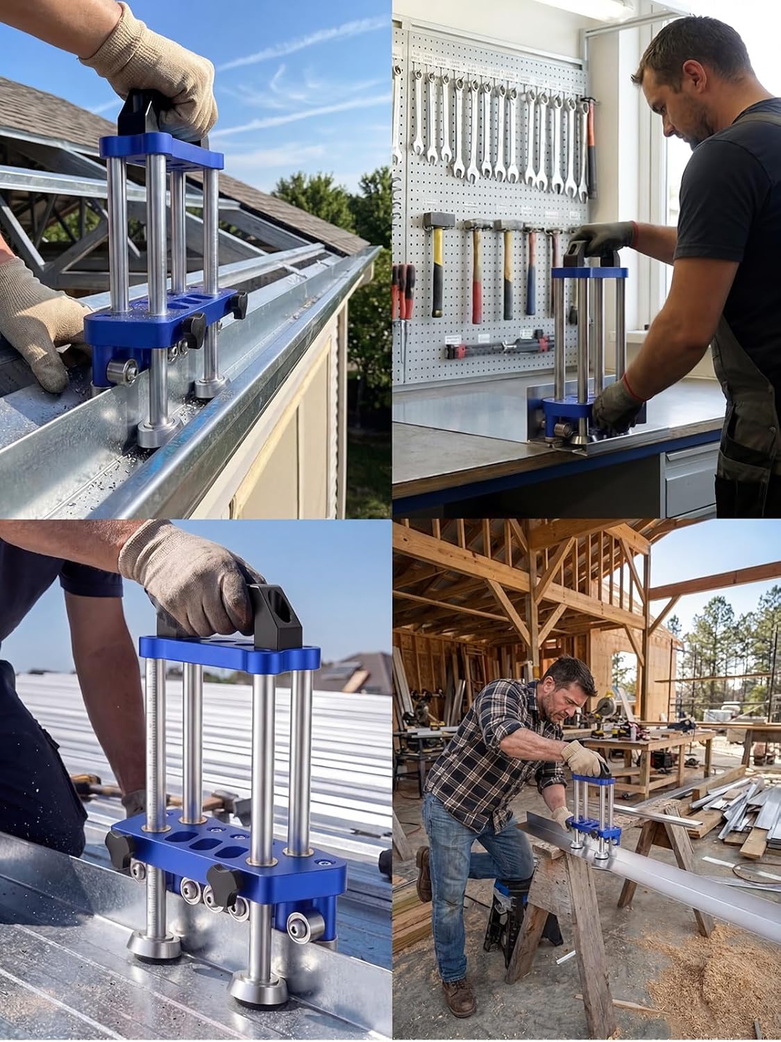 Sheet Metal Edge Bender, Dual-Station Roller Bending Tool for Thin Panels, Precision Edge Roller Roofing and Trim, Angled Rollers for Straight Bends up to 100°, Adjustable Height Accurate Scale, Blue