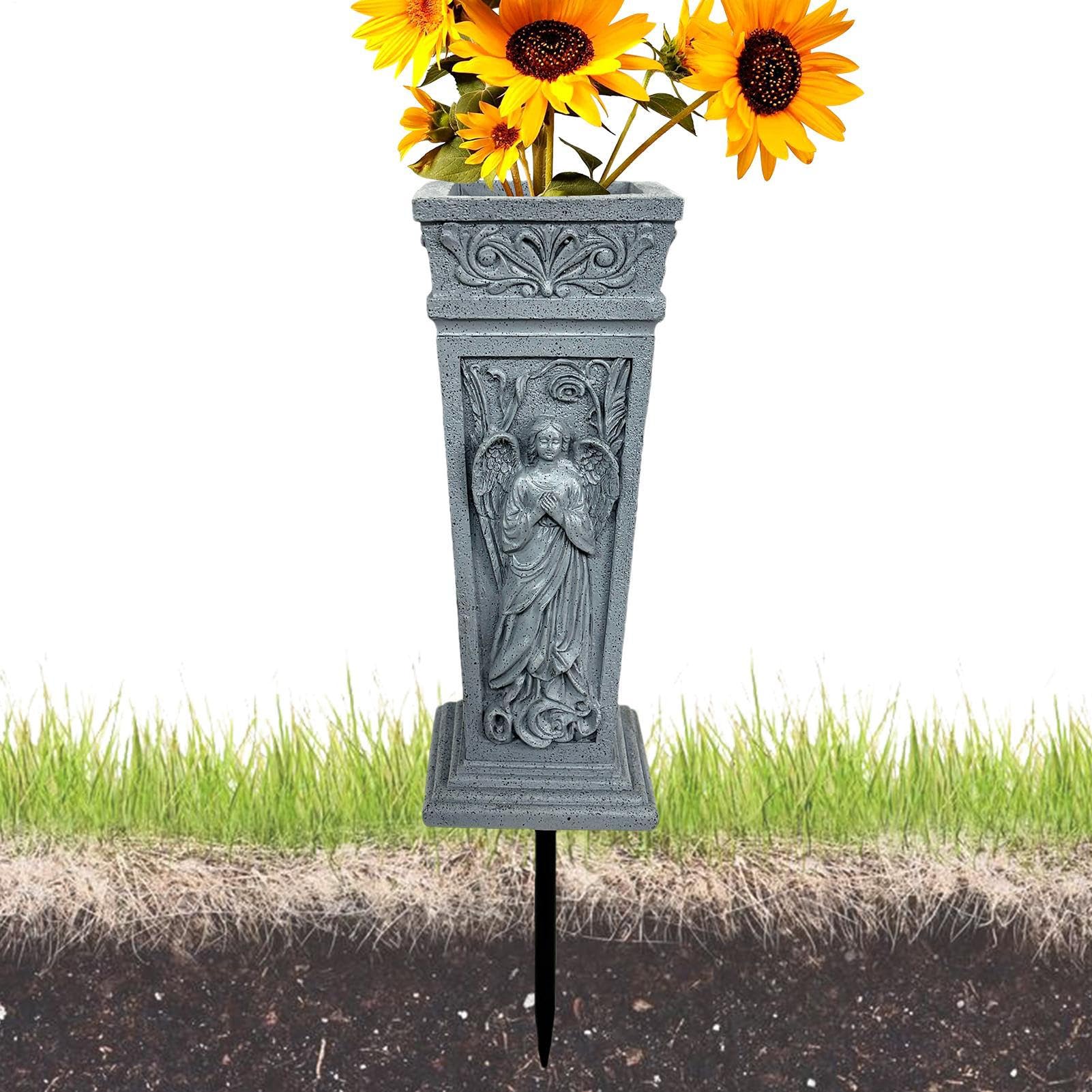 Jarrón de Cementerio,Tallado de Ángel en Resina para Todo Clima | Jarrón De Cementerio para Flores Naturales Y Artificiales - para Mausoleo Lápida Mamá Papá Amigos Y Familiares