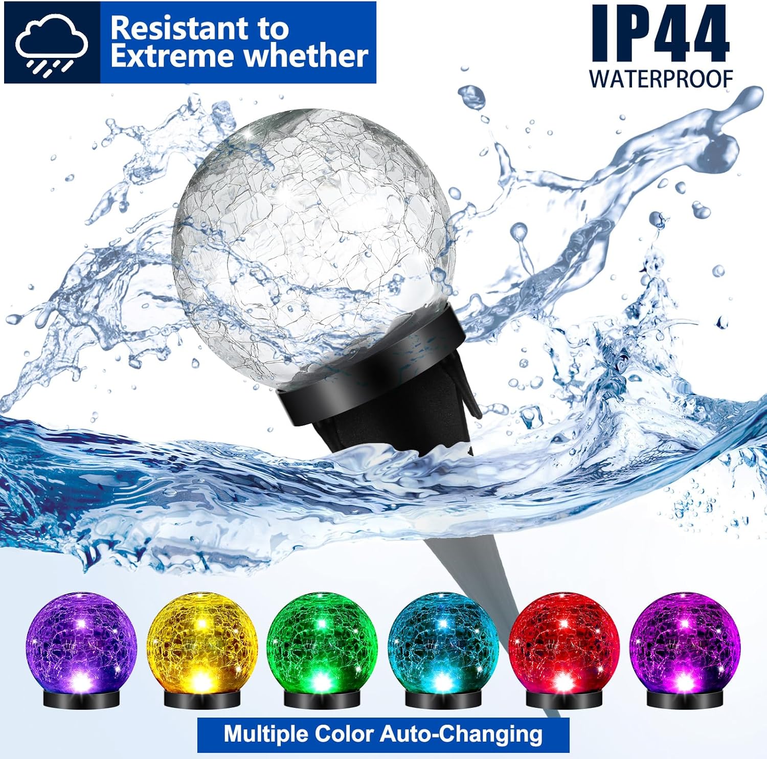 6 Pcs Extra Large Solar Globes Lights Outdoor Cracked Glass Ball Solar Light Multi Color Pre Lit Crystal Waterproof Lawn Globes for Yard Landscape Garden Decor (4.72")