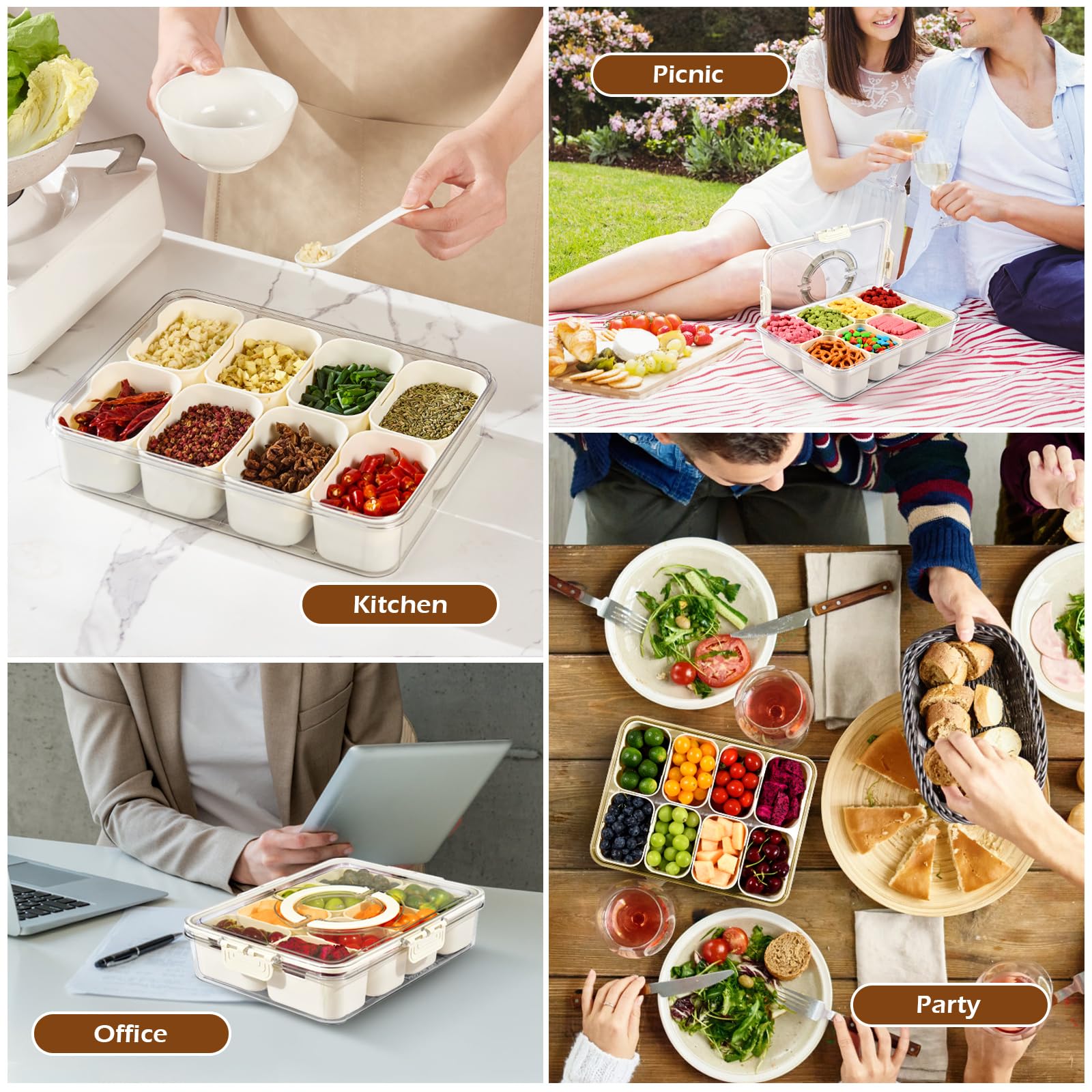 Snackle Box-container, Verdeelde Serveerschaal Met Deksel En Handvat Reissnackbox Multifunctionele Voedselorganizer En Opslagcontainer Voor Charcuterie Snackle Box-container, Verdeelde Serveerschaal Met Deksel En Handvat Reissnackbox Multifunctionele Voedselorganizer En Opslagcontainer Voor Charcuterie