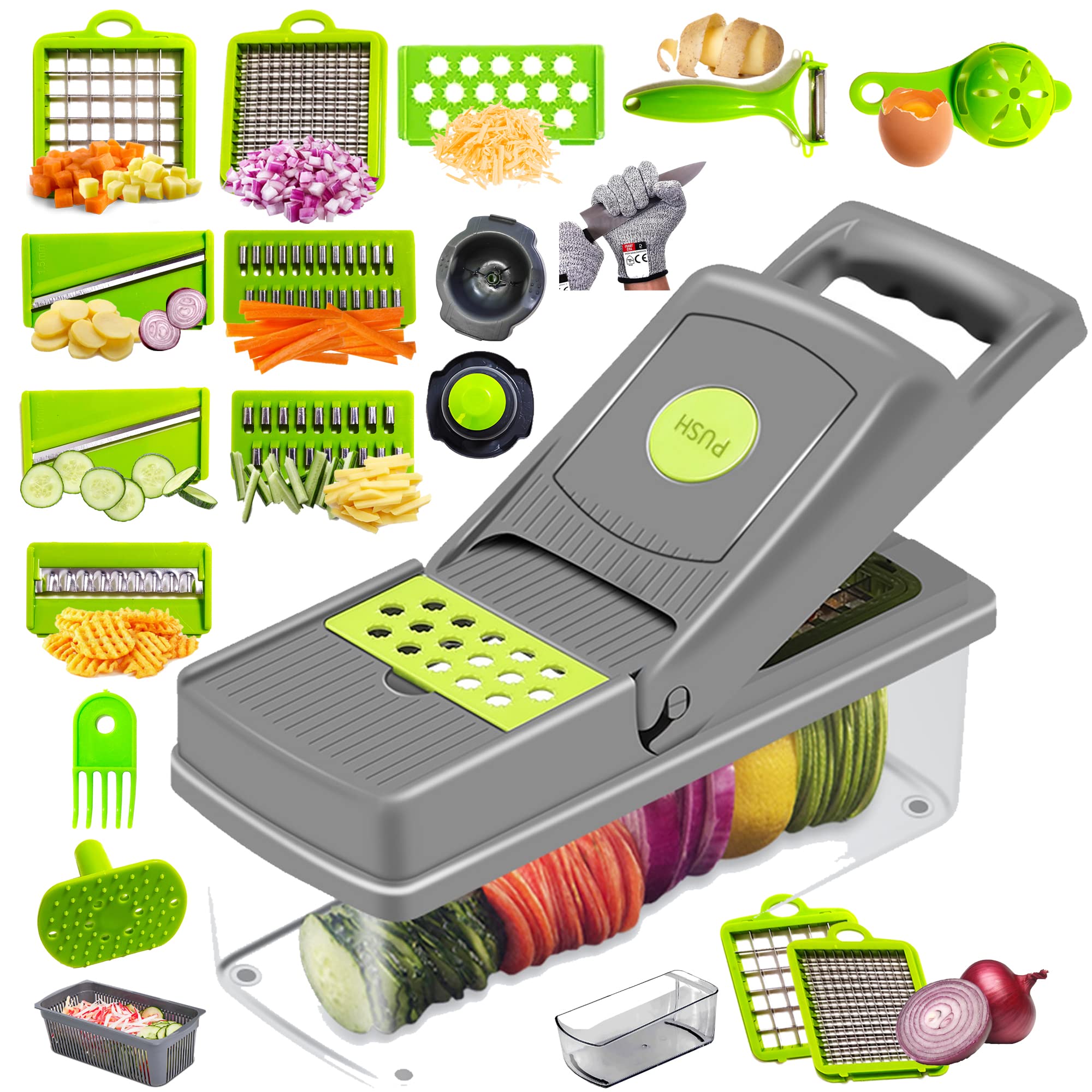 Bellucci 15-in-1 Vegetable Chopper Set - Kitchen Tools & Gadgets for Effortlessly Chopping, Slicing and Dicing Veggies with Chopper, Mandoline Slicer, Gloves and More