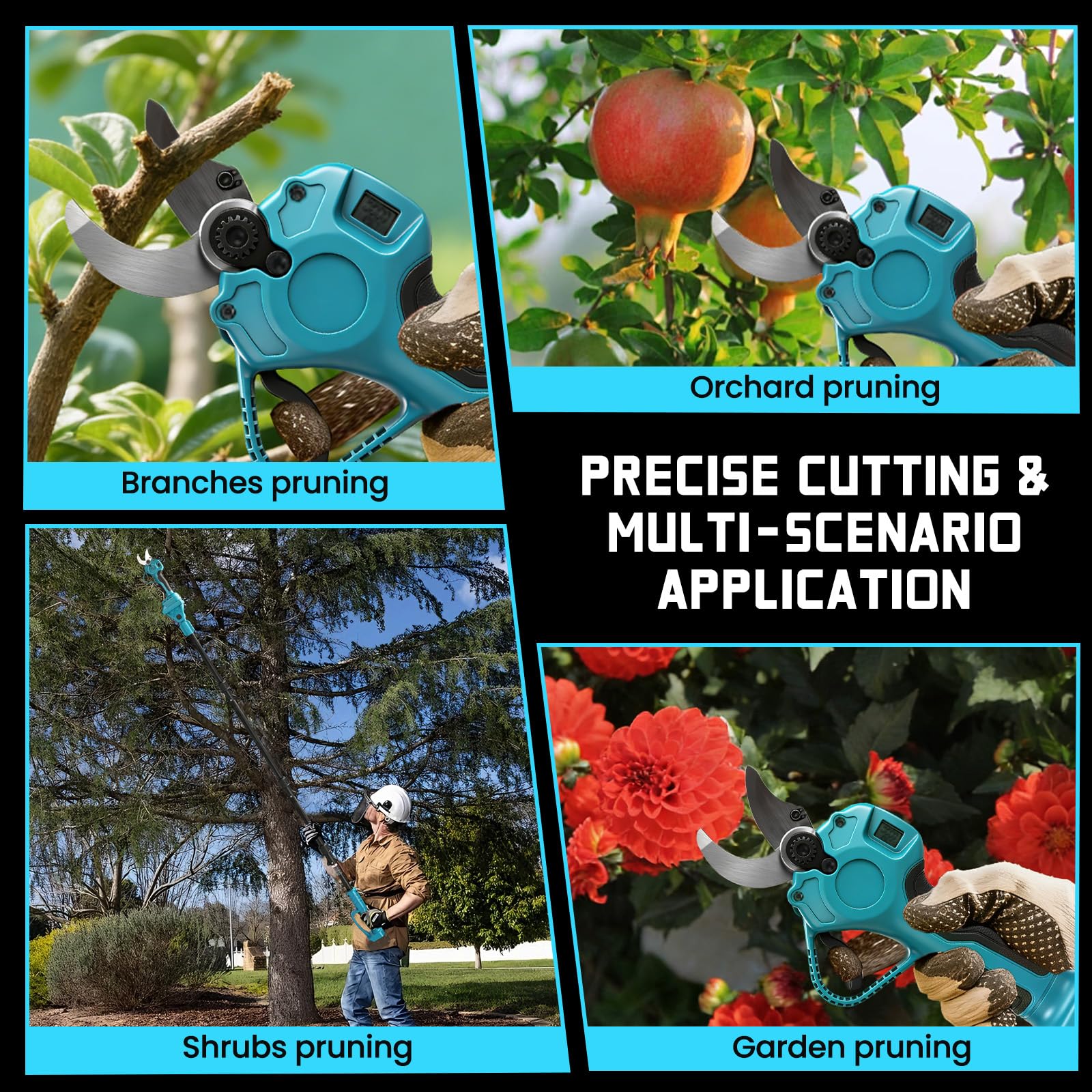 Tijeras de Podar Eléctricas 2 en 1 con Pértiga compatible con Makita 18 V baterías, Tijeras de podar Corte de 15-35 mm, Palo Telescópico 2M, Jardinería y Poda para Árboles (sin batería) | Tijeras de podar eléctricas sin escobillas, corte de 15 – 35 mm, pa
