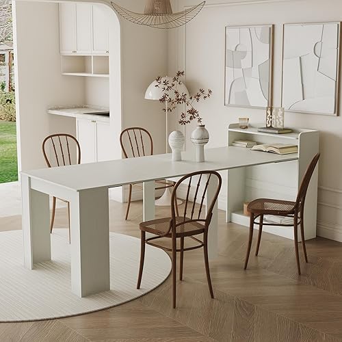 Miniatura 23 de SSLine Mesa de comedor rectangular extensible de 35 a 118 pulgadas, mesa de reuniones de conferencias súper larga para 6, 8, 12 personas, mesas