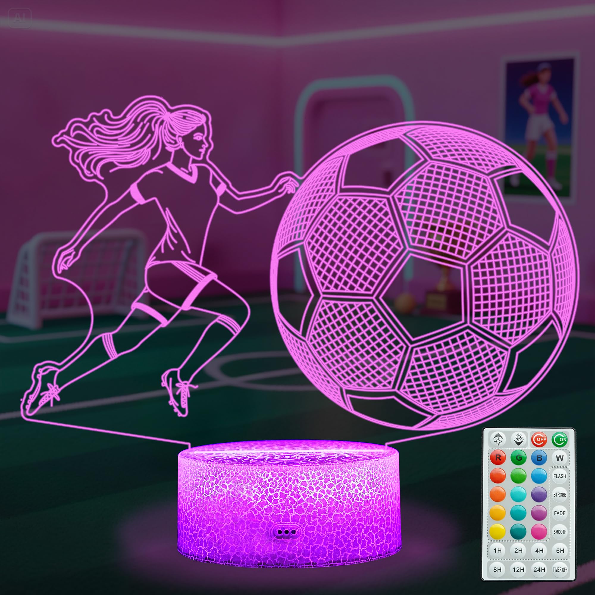 POSSHE Football Night Light, Football Gifts for Girls, 3D Illusion Lamp with Remote, Timer, 16 Colors Changing, RGB Flashing Mode and Dimmable, Gifts for Girls Christmas Holiday
