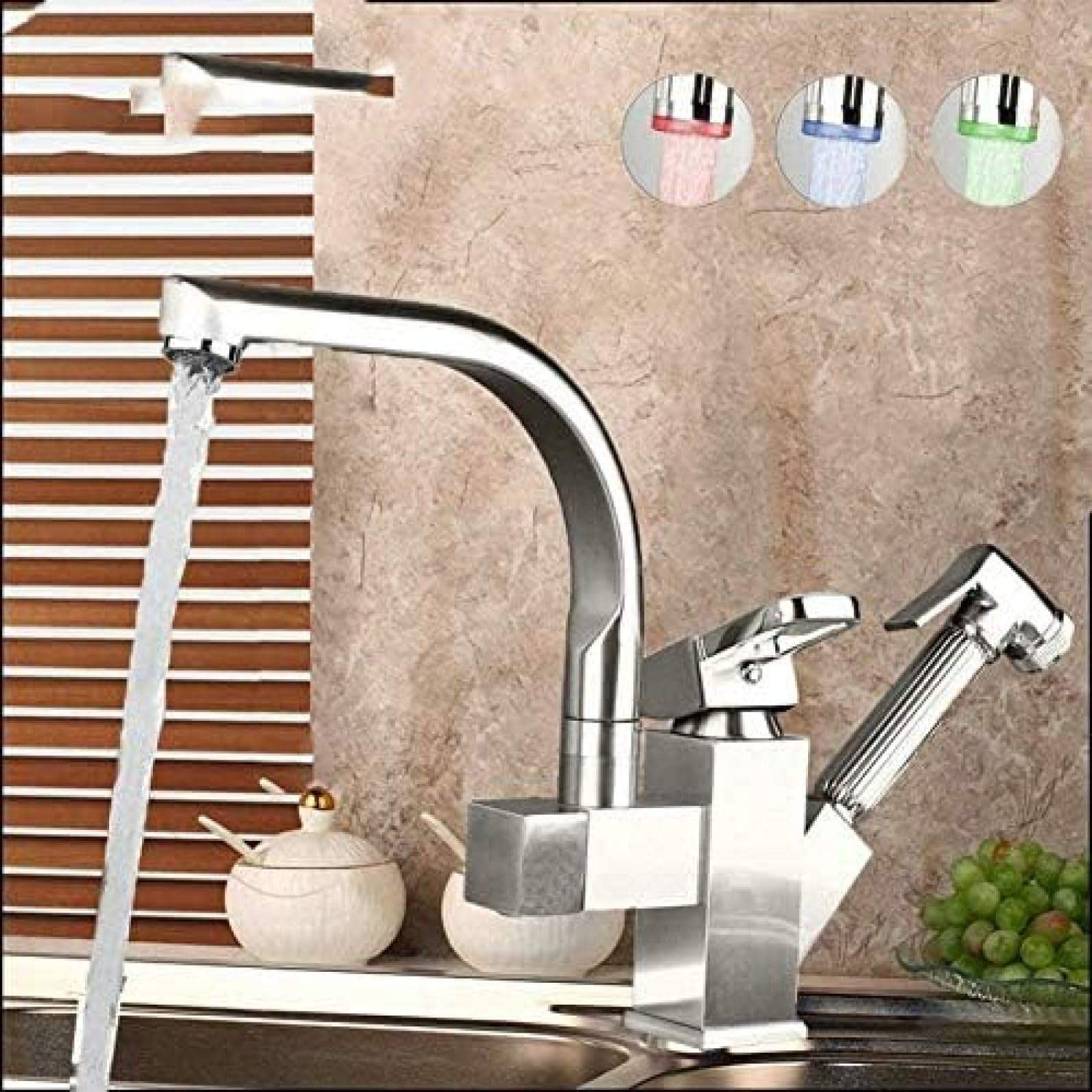 ZYCHSJXA Faucet Kitchen Tap Brushed Nickel Pull Out Down Swivel Cover Plate Hose Deck Sink Faucets Mixer
