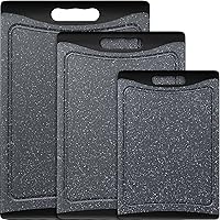 Empune Extra Large Cutting Board Set of 3 - Dishwasher Safe Plastic Chopping Boards with Juice Grooves, Easy-Grip Handles, Dark Grey