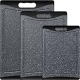 Extra Large Cutting Boards&comma; Plastic Cutting Boards for Kitchen &lpar;Set of 3&rpar; Cutting Board Set Dishwasher Chopping Board with Juice Grooves Easy-Grip Handles&comma; Dark Grey&comma; Empune
