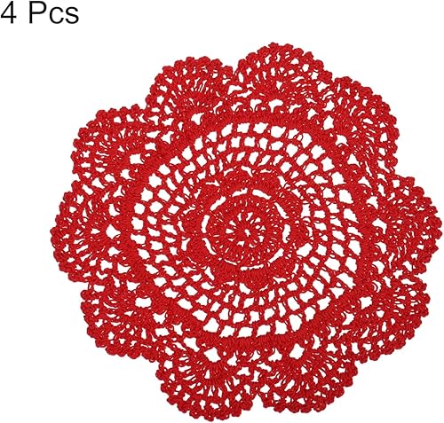 Miniatura 8 de uxcell Posavasos de tela, 4 piezas de 8 pulgadas, de algodón tejido, tapete de encaje bordado con patrón floral para decoración de fiesta de boda