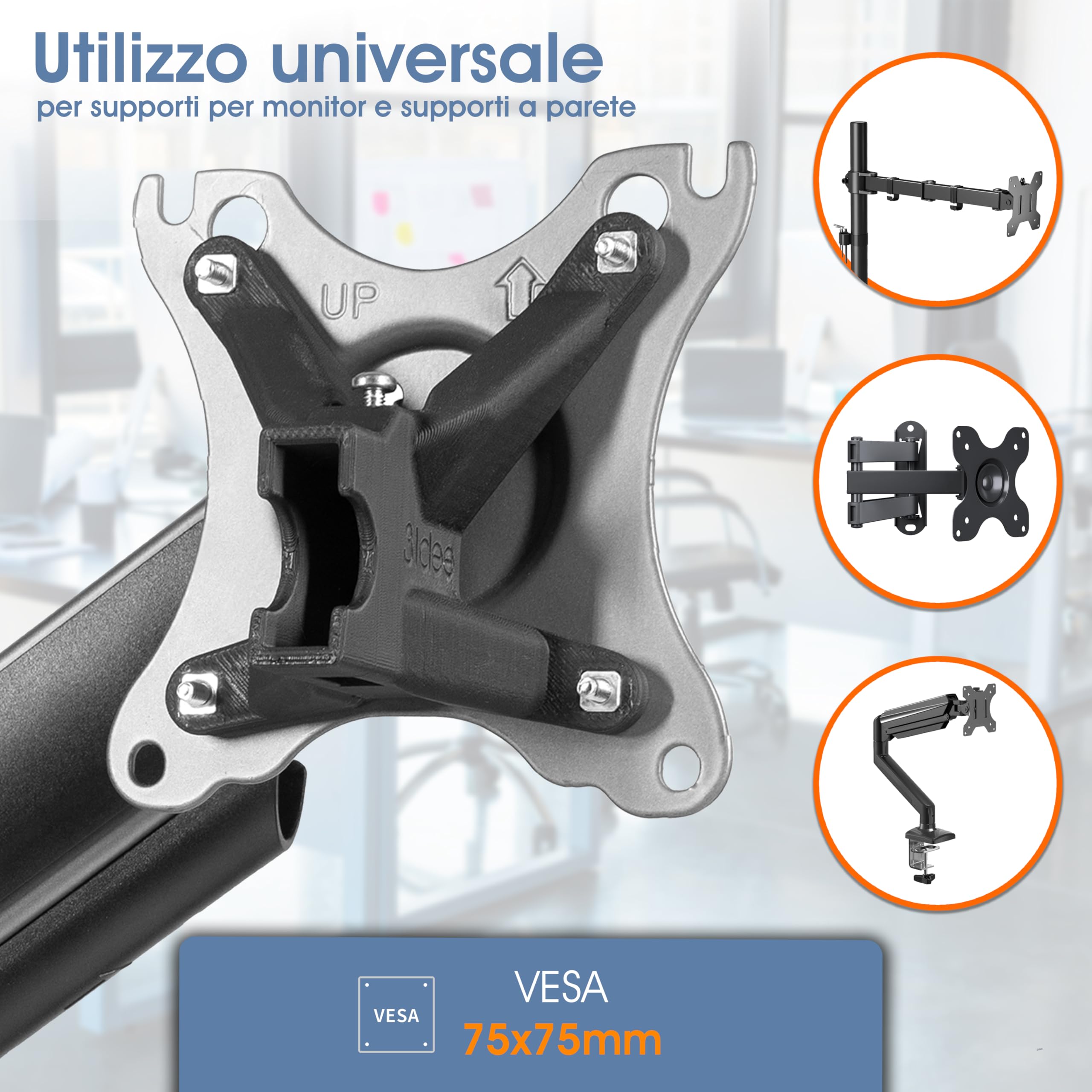 3IDEE Pacchetto adattatori VESA per Monitor HP Serie 5 e MF (524sa, 524sf, 524sw, 527sa, 527sf, 527sw, 532sf, M22f, M24f, M27f, M32f) - Adattatore per Supporto Monitor 75x75 mm - 2 pz.