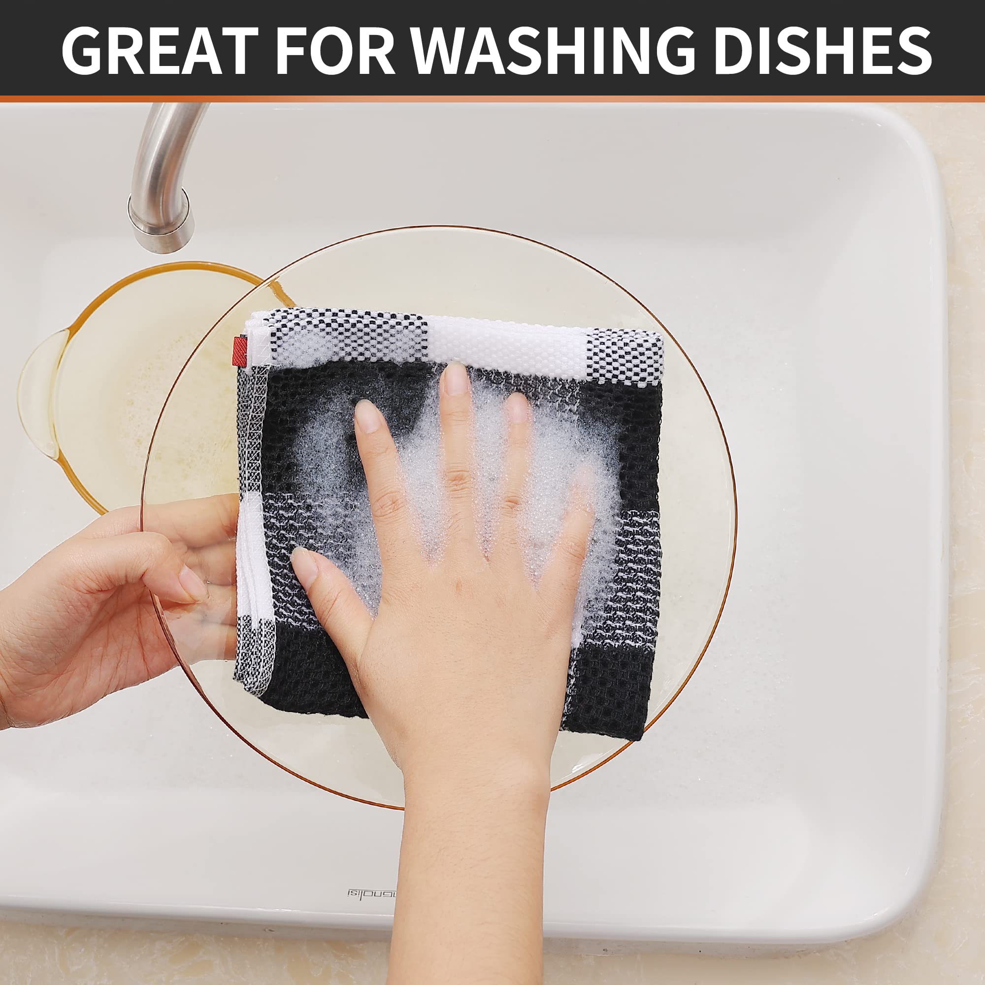 Homaxy Paños de Cocina 100% algodón con Tejido de gofre, a Cuadros, 12 x 12 Pulgadas, paños de Cocina súper Suaves y absorbentes, Trapos de Cocina de Secado rápido, Paquete de 12, Blanco y Negro