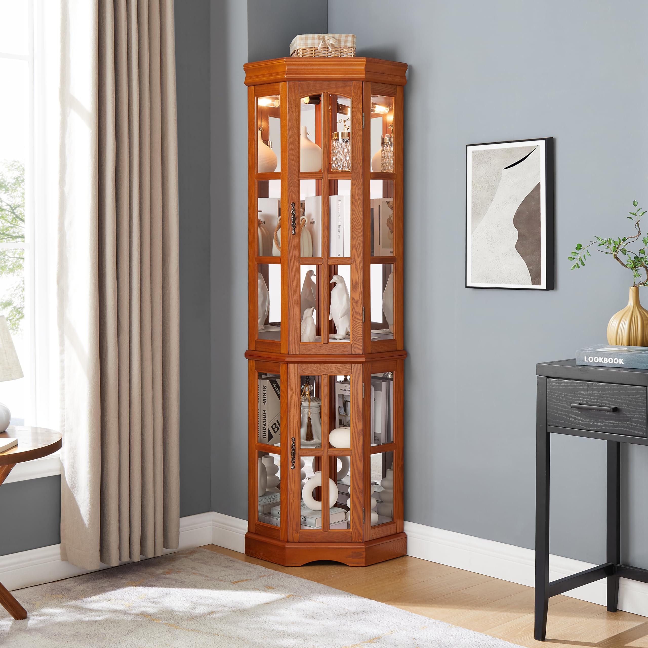 Amazon.com: KUVADAZ Lighted Corner Curio Display Cabinet with Tempered
