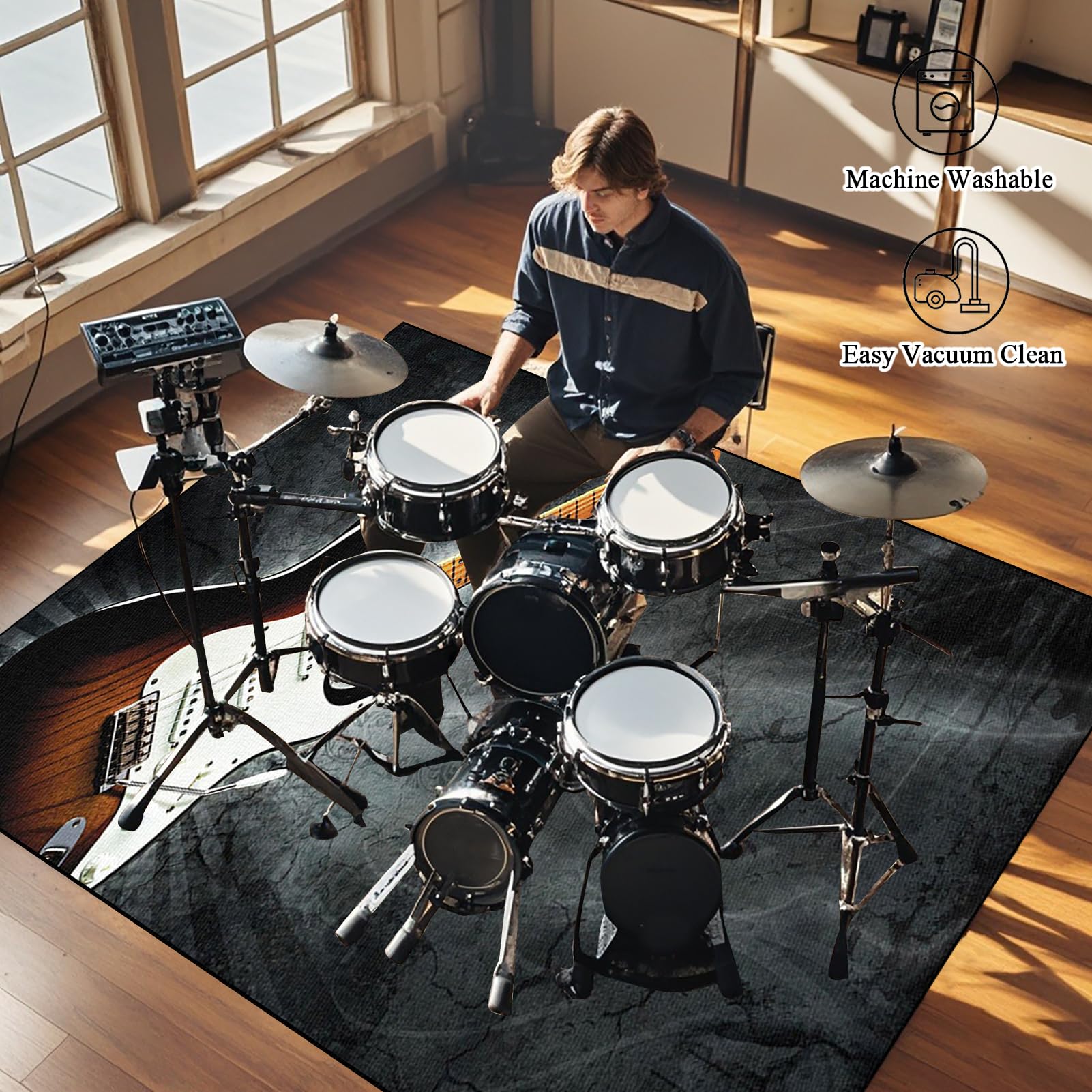 Drum Teppich, Elektrisches Schlagzeug Teppich, Schallschutzdecke Professionelles Elektronisches Jazz Schlagzeug Kit, rutschfeste Trommel Teppiche 140 x 100 cm, Schallschutzteppich für Studio, Wohnung