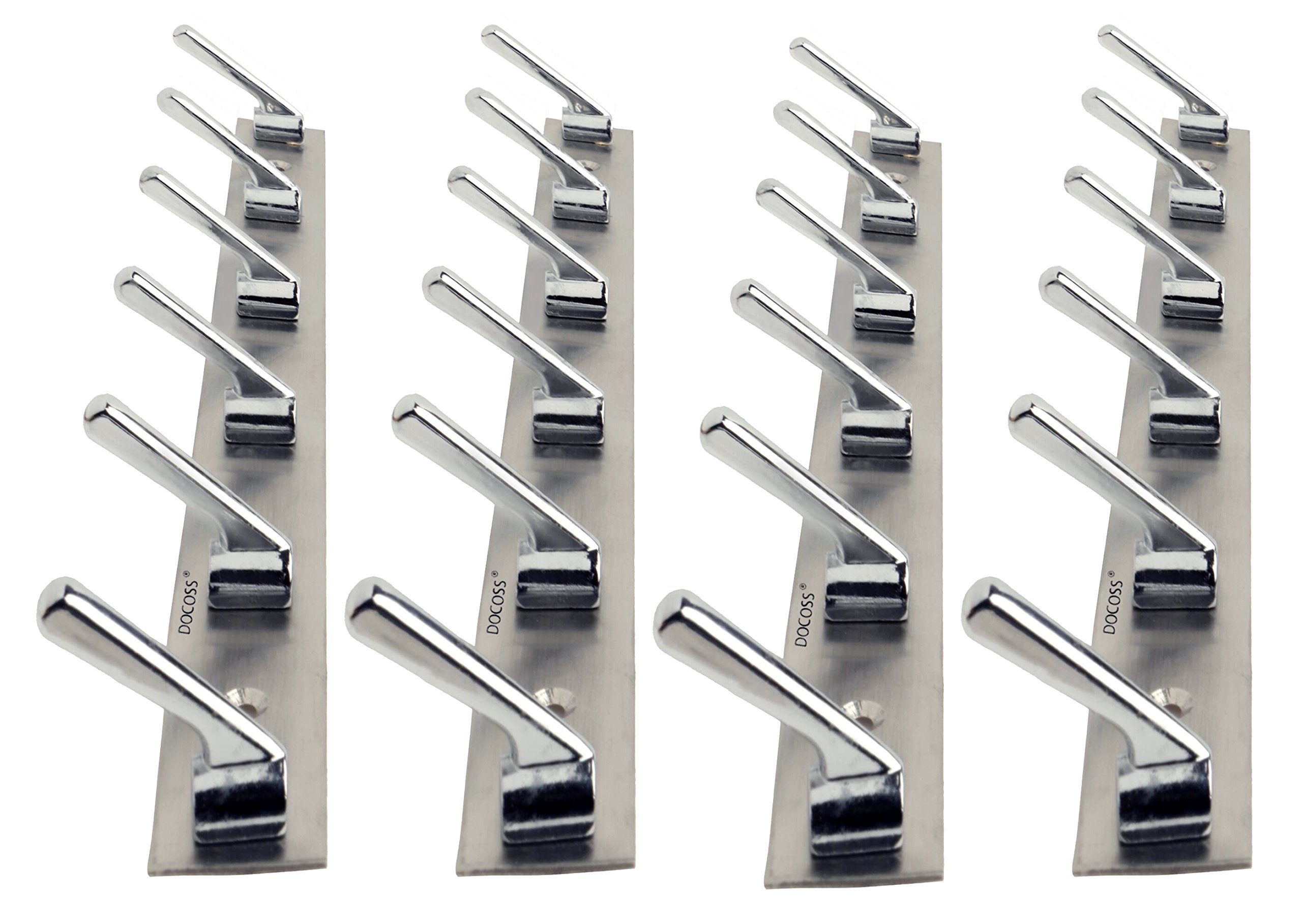 DOCOSS ® -Pack of 4-Deluxe 6 Pin Bathroom Cloth Hanger Robe Wall Hooks Rail for Hanging Keys,Clothes,Towel Steel Hook (B01L989CXW) Amazon Price History, Amazon Price Tracker
