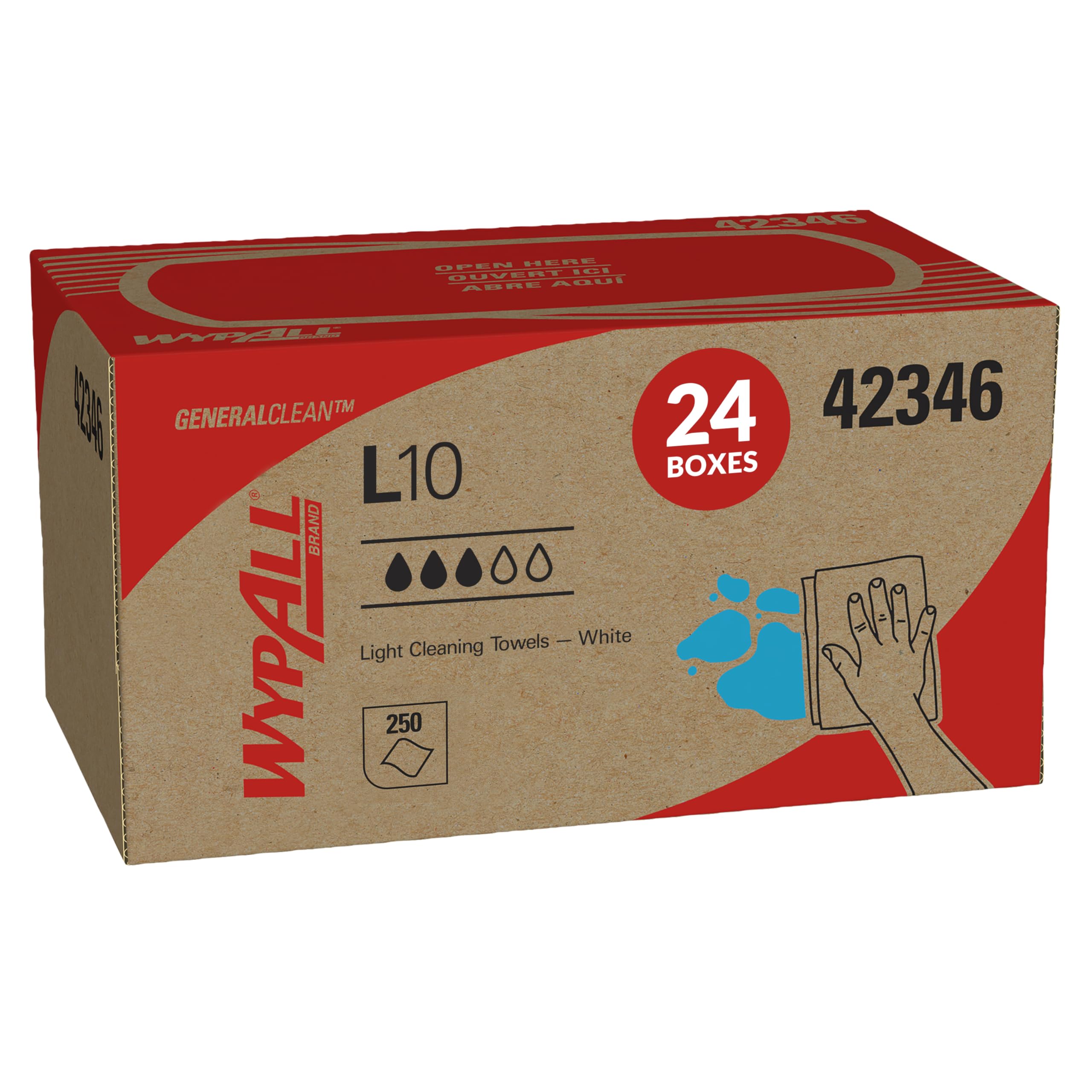 WypAll GeneralClean L10 Cloths Light Cleaning Wipes 42346 Pop-Up Box Bulk Paper Wipers White 24 Packs of 250