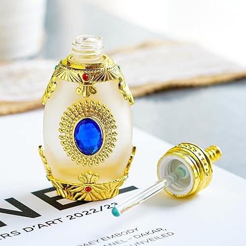 YU FENG Botella de perfume de cristal de zafiro vacía recargable estilo retro de lujo para aceites esenciales