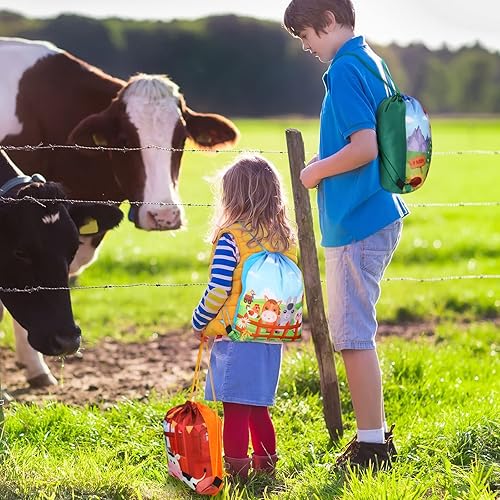 Miniatura 6 de Rtteri Paquete de 24 bolsas con cordón de granja de 12 x 10 pulgadas, bolsa de regalo de fiesta de animales de granja, suministros para fiesta de