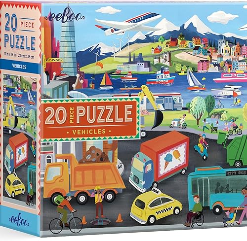 Miniatura 7 de eeBoo: Vehículos rompecabezas de 20 piezas para niños, fomenta la coordinación ojo-mano, habilidades motoras finas y problemas de amoro, 15 x 11