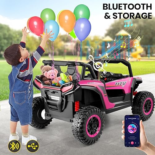 Miniatura 7 de Hikole Juguetes de paseo de 24 V para niños y niñas, UTV para niños de 2 plazas con control remoto para padres, funciona con motores de batería de