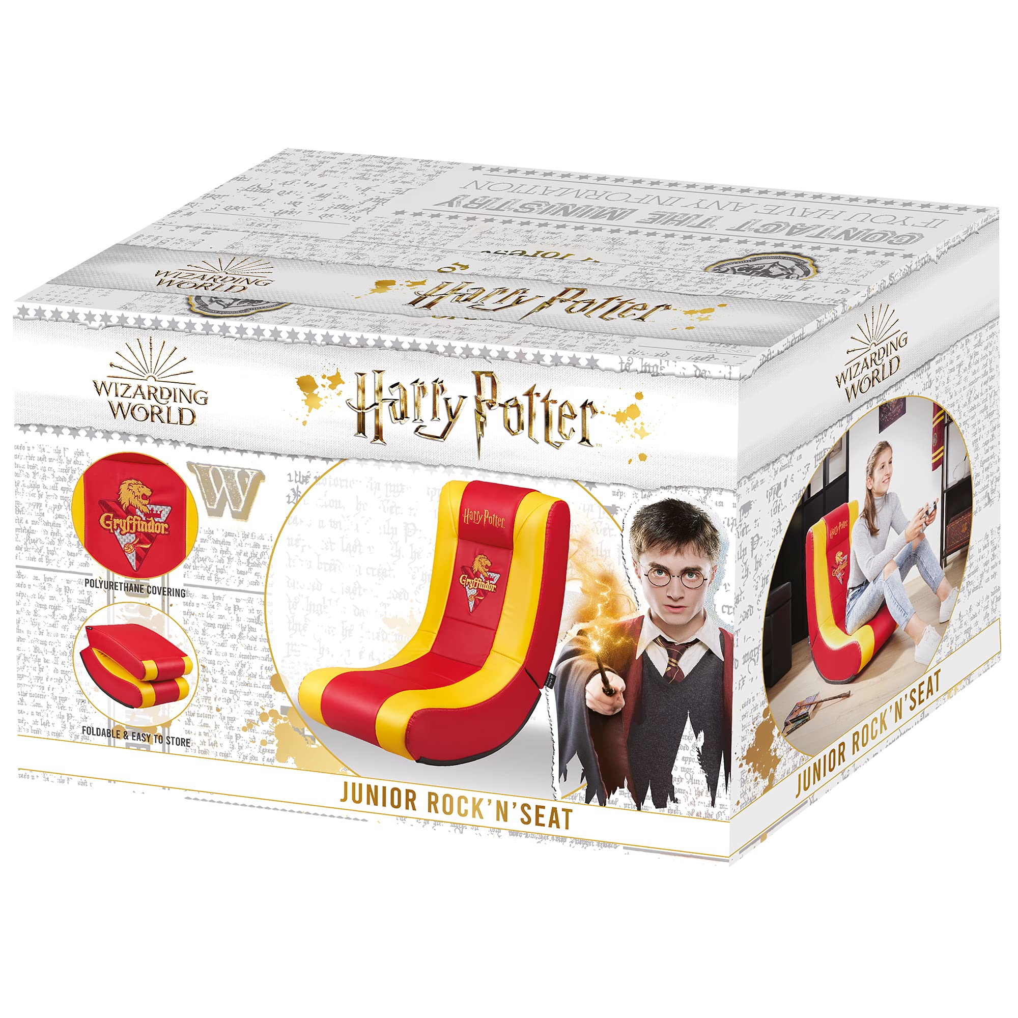Subsonic – Fauteuil à Bascule Gaming Harry Potter – Rocking Chair Ergonomique sous Licence Officielle - Similicuir Rouge et Jaune avec Broderies - Pouf Gamer de Salon ou Chambre