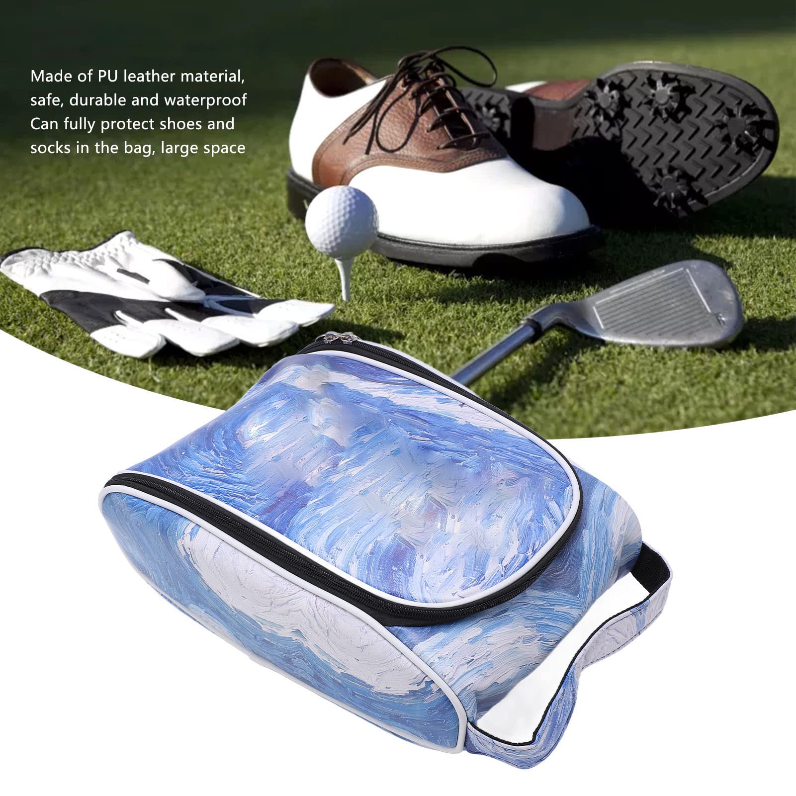 Golf Shoe Bag, Waterproof Carrier Pouch PU Leather Zipper Tote Handbag for Outdoor Travel Sports