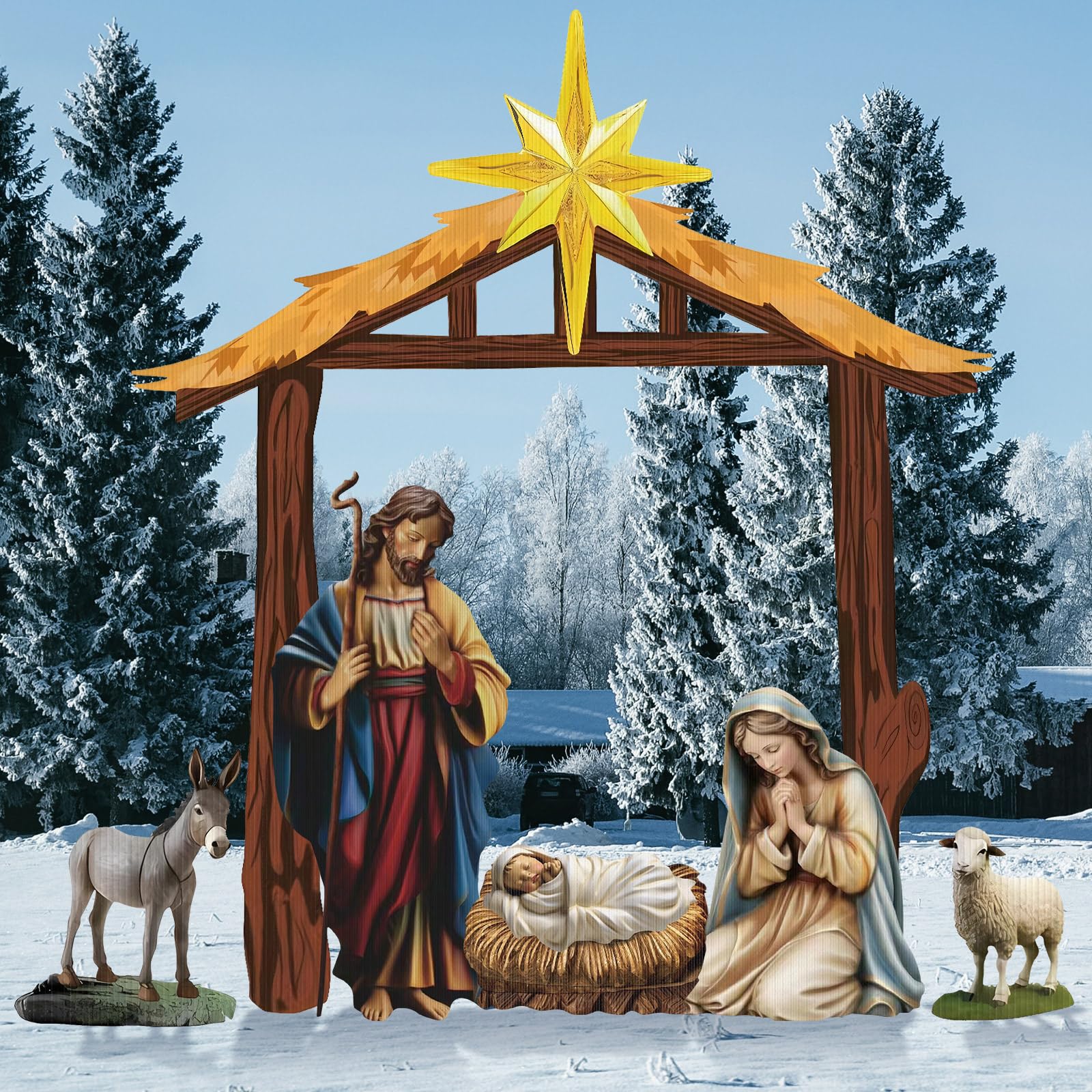 Snapklik.com : 6 Pcs Christmas Outdoor Nativity Set 81" Tall Manger ...