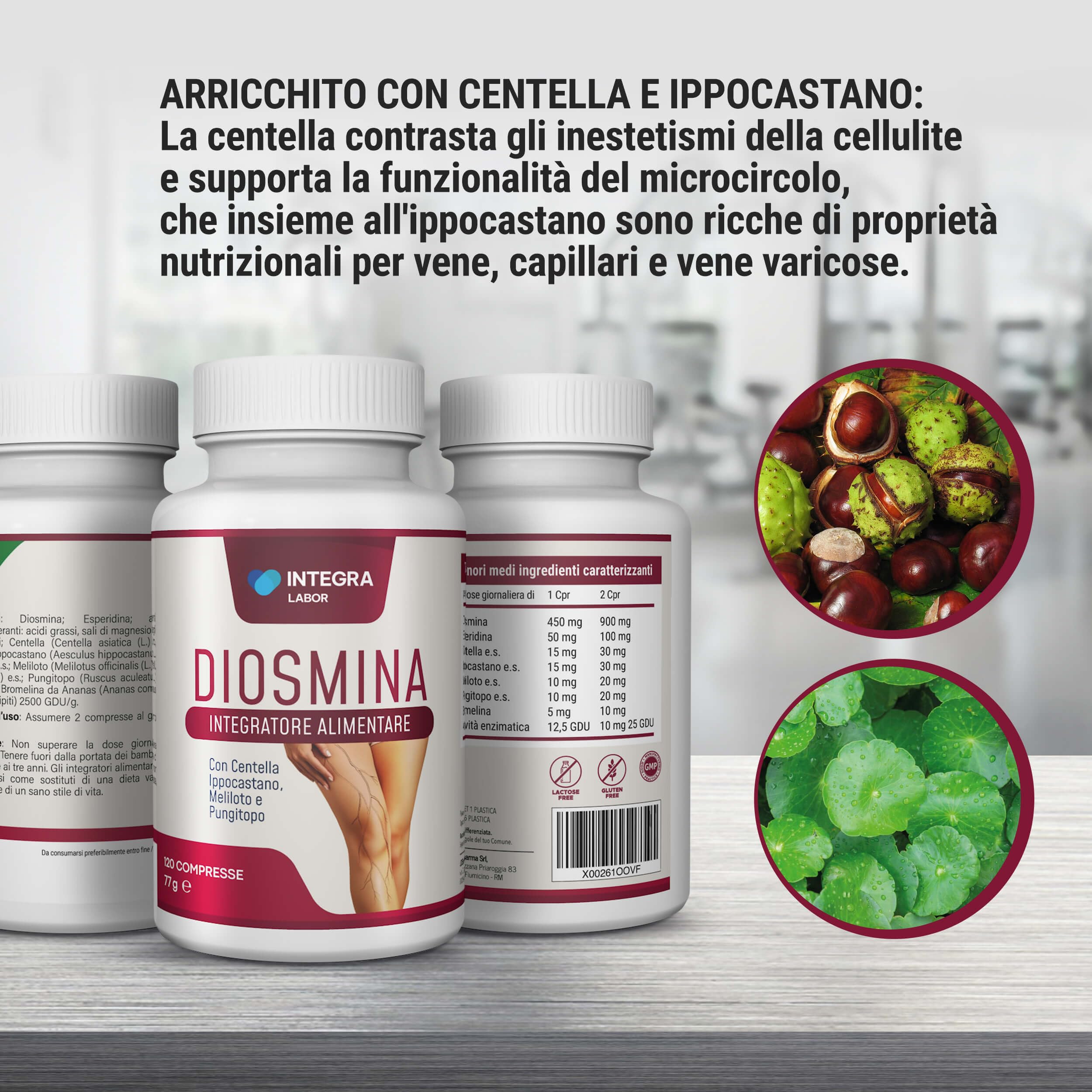 DIOSMINA ESPERIDINA [1000mg Dose Giornaliera] 120 CPR - Integratore Vene Varicose e Gambe Pesanti, Capillari Rotti, Circolazione e Microcircolo - Complex Forte ad Alto Dosaggio
