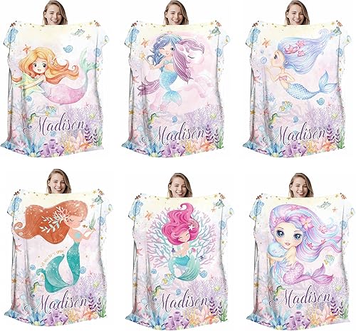 Miniatura 2 de Artsadd Manta de sirena en blanco con nombre, regalos personalizados de sirena para niñas, regalos de cumpleaños para niños y niñas, 40 x 50 pulgadas