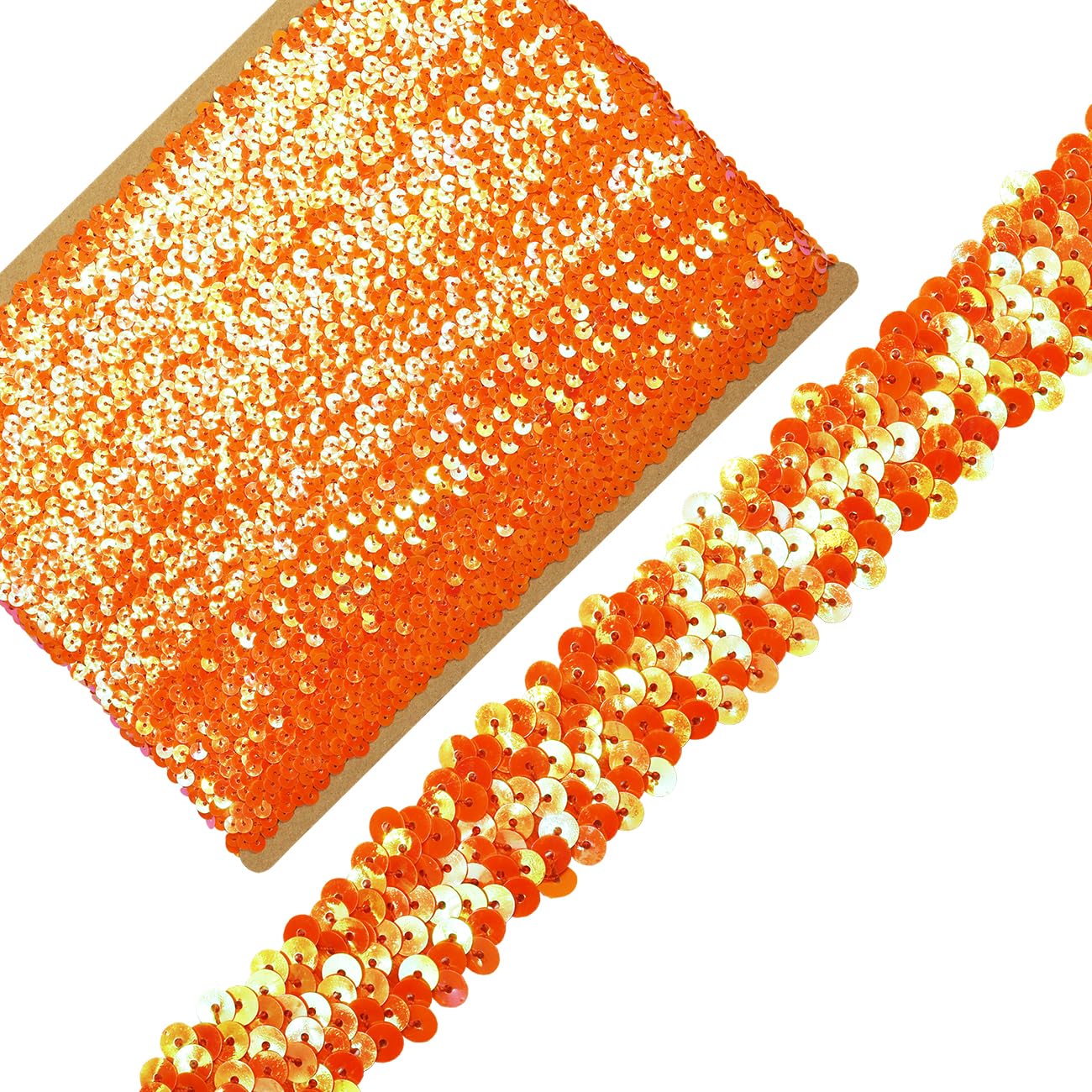 Length10 Yards，Wide 1.1 Inch Orange Elastic Sequin Ribbon Trim for Sewing Dress Dance Costumes Headband (Orange-AB-30mm)