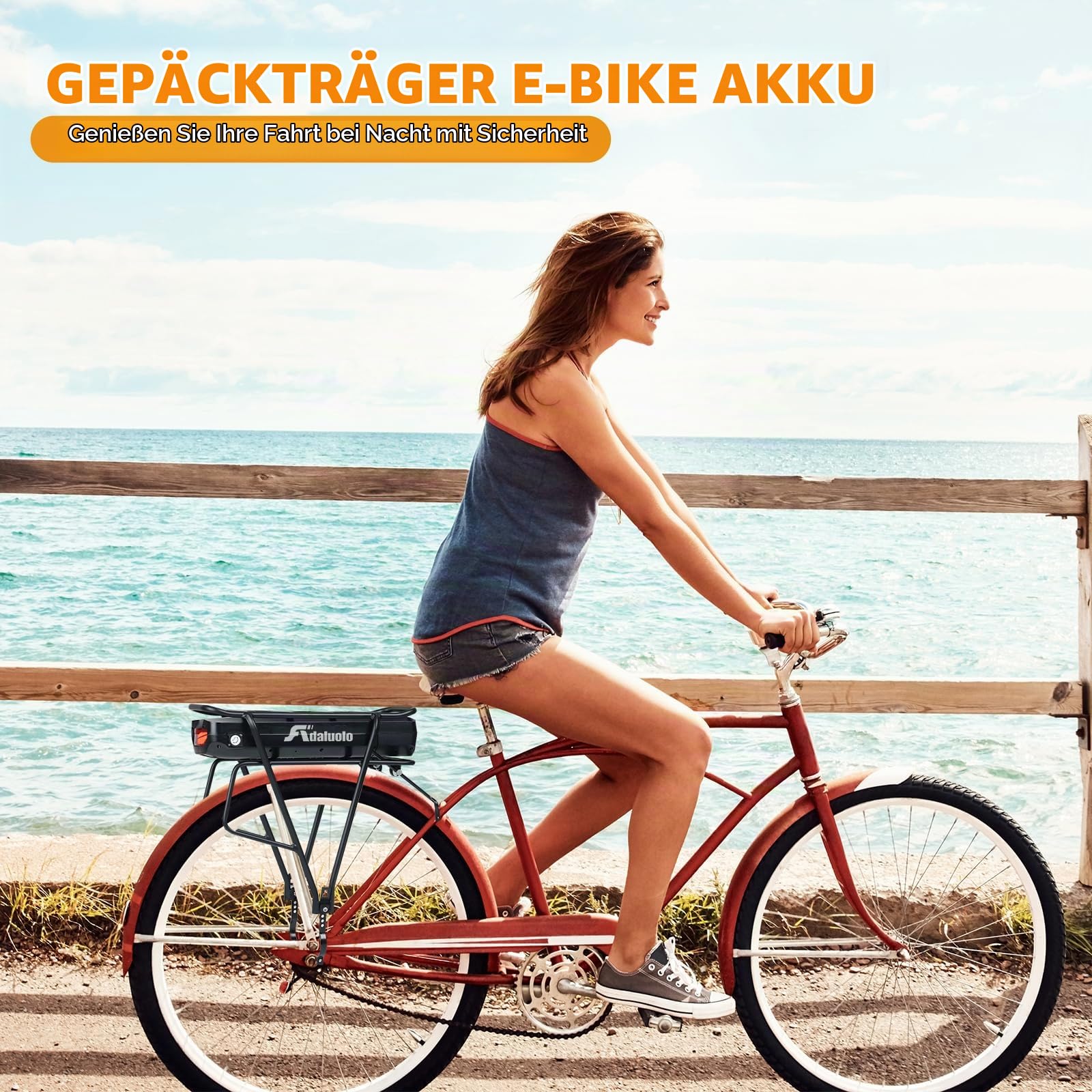 Gepäckträger Ebike-Akku, 36V 48V 52V 15AH 17.5AH Lithinum-Ionen Ebike Batterie Pedelec Akku mit Ladegerät, Rücklicht, Safe Lock für Elektrofahrrad