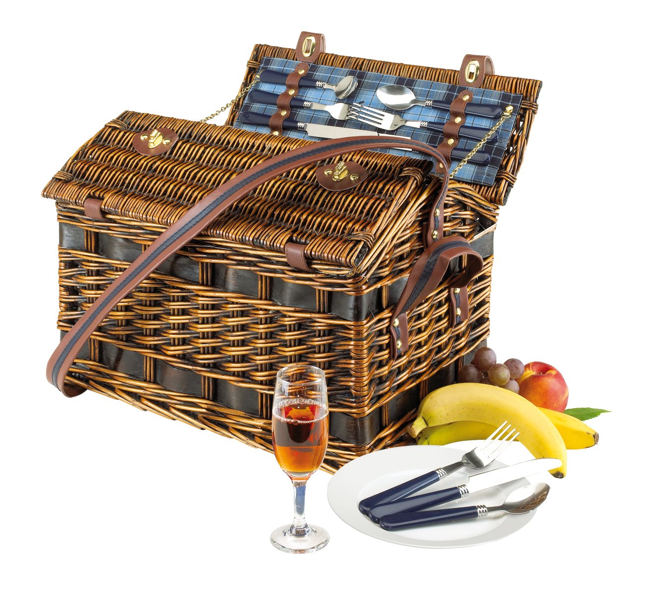 Kosz piknikowy Summertime dla 4 osób, waga 3800 g, z paskiem do mocowania