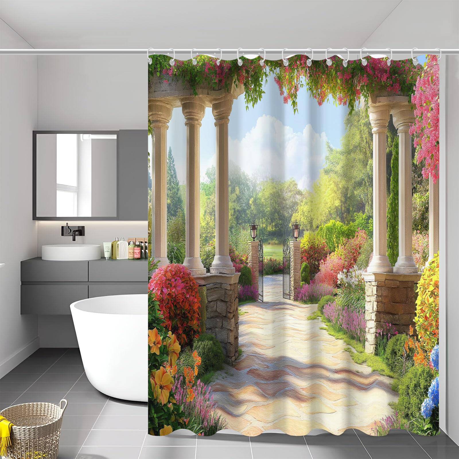Rideau de douche fleurs anti éclaboussures pour baignoire propre et sèche