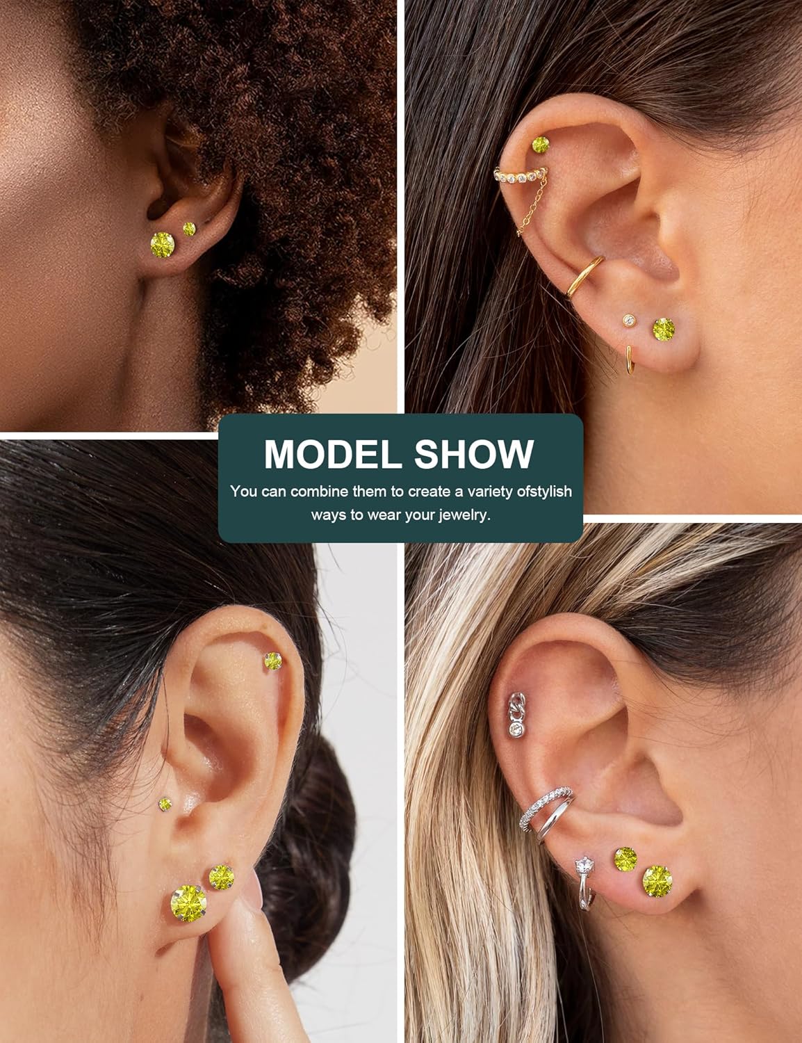 6 Pairs Stud Earrings Set, Hypoallergenic Cubic Zirconia 316L Earrings Stainless Steel CZ Earrings 3-8mm (Steel color) - Image 3