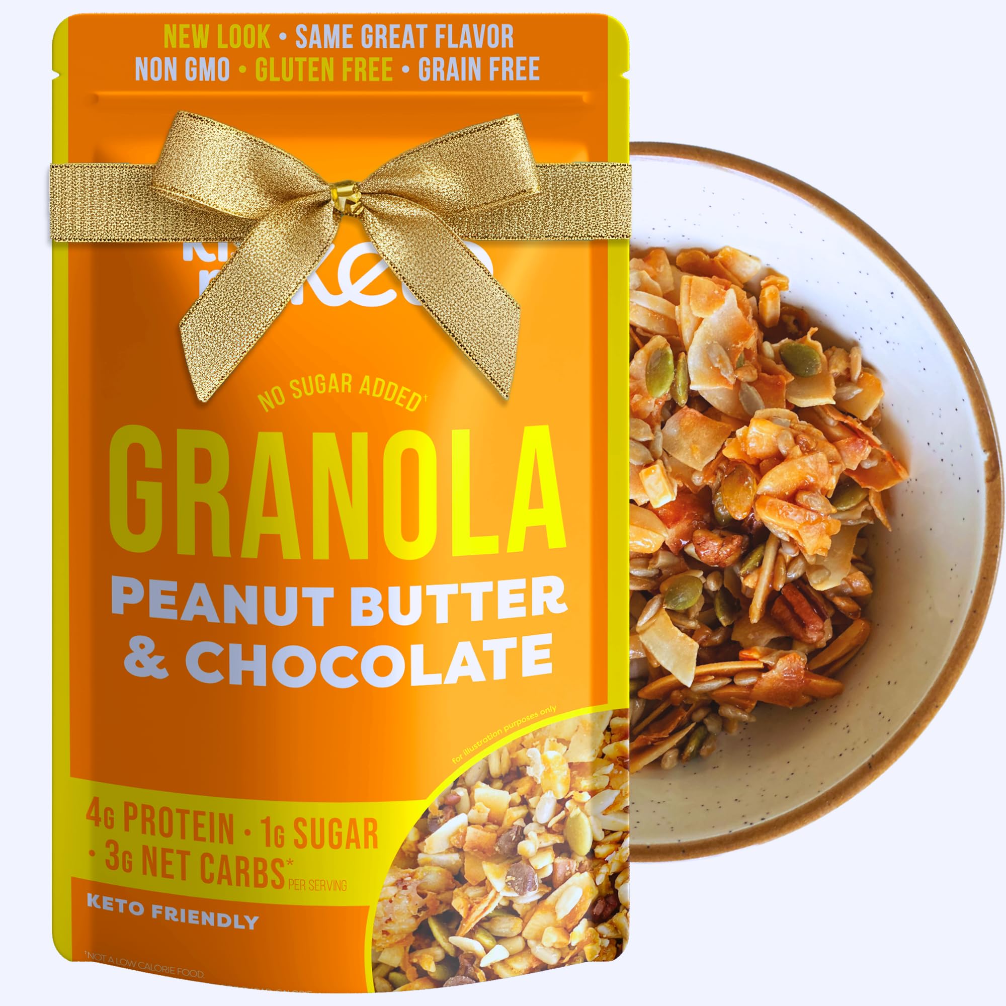 Kiss My Keto Sugar Free Granola, Peanut Butter Chocolate 1-Pack – Curb Cravings with Few Net Carbs – Allulose Sweetened, Resealable & Gluten-Free Crunchy Clusters – Grain Free Granola Great With Yogurt or Milk