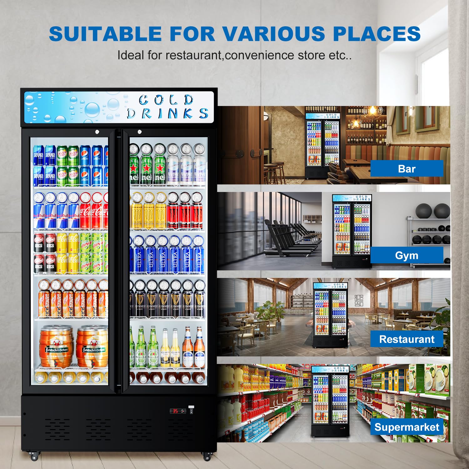 Freezlabs Commercial Display Refrigerator Glass Door 30 Cu.Ft Cooler Commercial Beverage Refrigerators With LED And 10 Shelves For Café, Restaurant, Store on Fridge.com - View 5