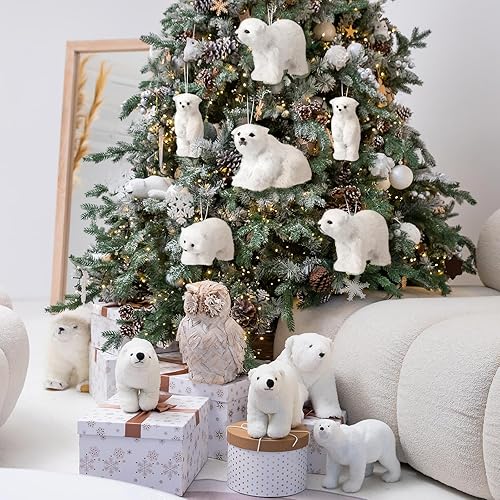 Miniatura 5 de Yinder 4 piezas Adorno de Navidad de Oso Polar Grande Oso Polar de Peluche Blanco con Bufanda Animales Colgantes de Oso Polar de Peluche Realistas