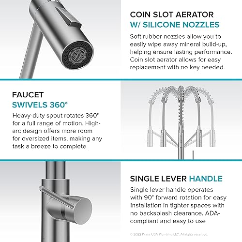 Miniatura 11 de KRAUS Oletto - Grifo de cocina y filtro de agua 2 en 1, monomando y extraíble, estilo comercial, para ósmosis inversa o sistema de filtración