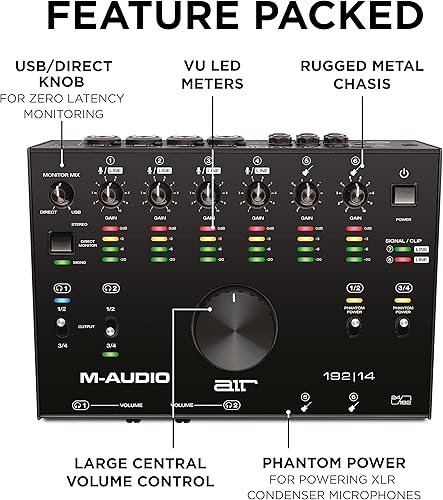 Miniatura 4 de M-Audio AIR 192x14 - Interfaz de audio USB para grabación de estudio con 8 entradas y 4 salidas, conectividad MIDI y software de MPC Beats y Ableton