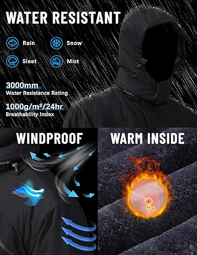Miniatura 9 de TACVASEN Chaqueta de esquí con capucha impermeable para hombre para senderismo pesca viajes forro polar parka