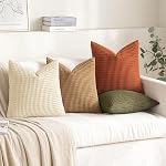 MIULEE Farmhouse Decorative Pillow Covers 18x18 Inch Set of 4 Brown Green | Modern Natural Rustic Throw Pillows Neutral Warm Soft Corduroy Couch Pillowcases Home Decor for Sofa Living Room Bed