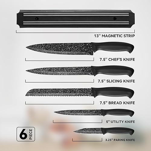 Miniatura 5 de Juego de cuchillos de cocina de 6 piezas con tira magnética sin perforación, revestimiento antiadherente, ultra afilado para cortar, apto para