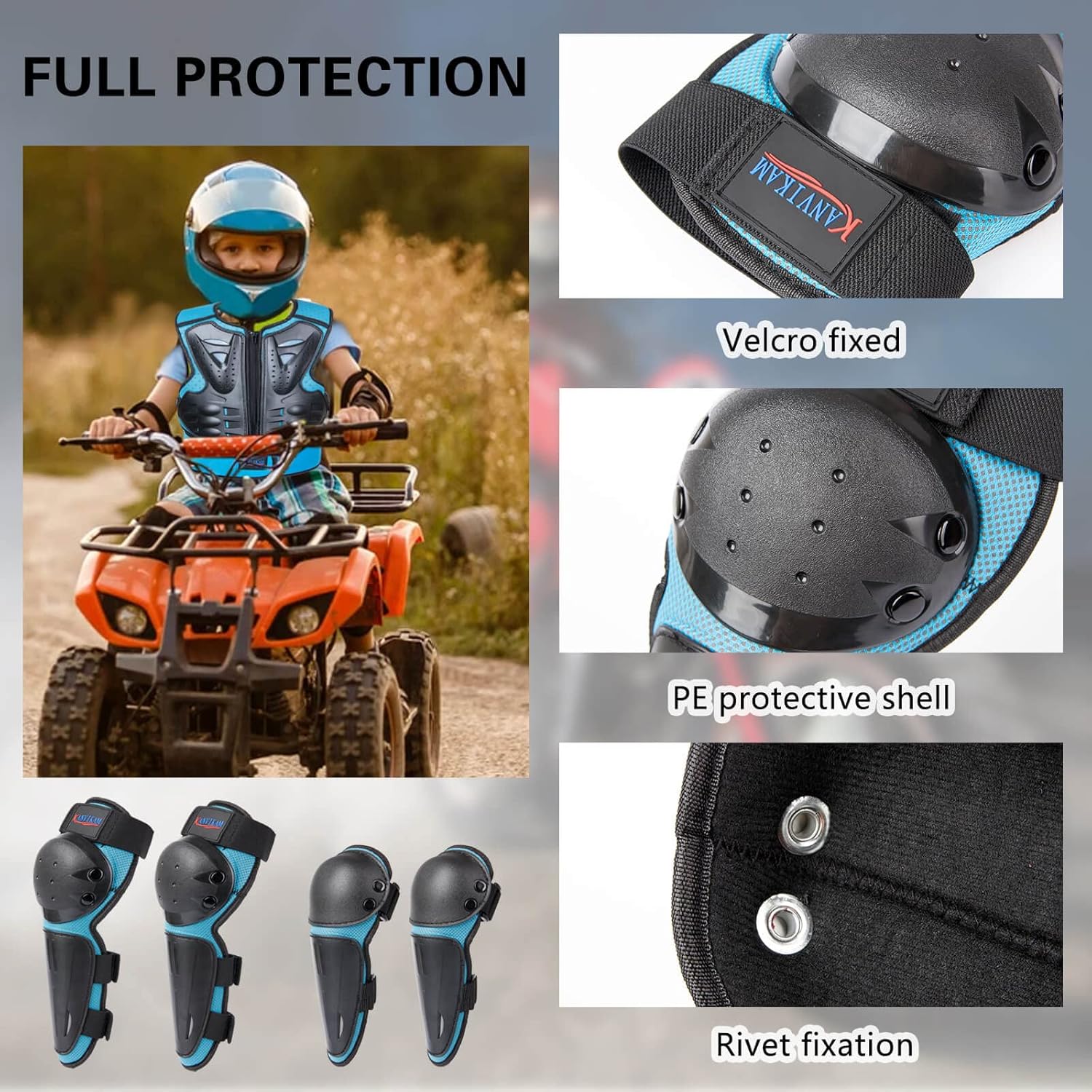 Kids Motocross Vest for Dirt Bike ATV Skateboard,Children Body Armor Protection with Knee Pads Eblow Pads 2 Sets