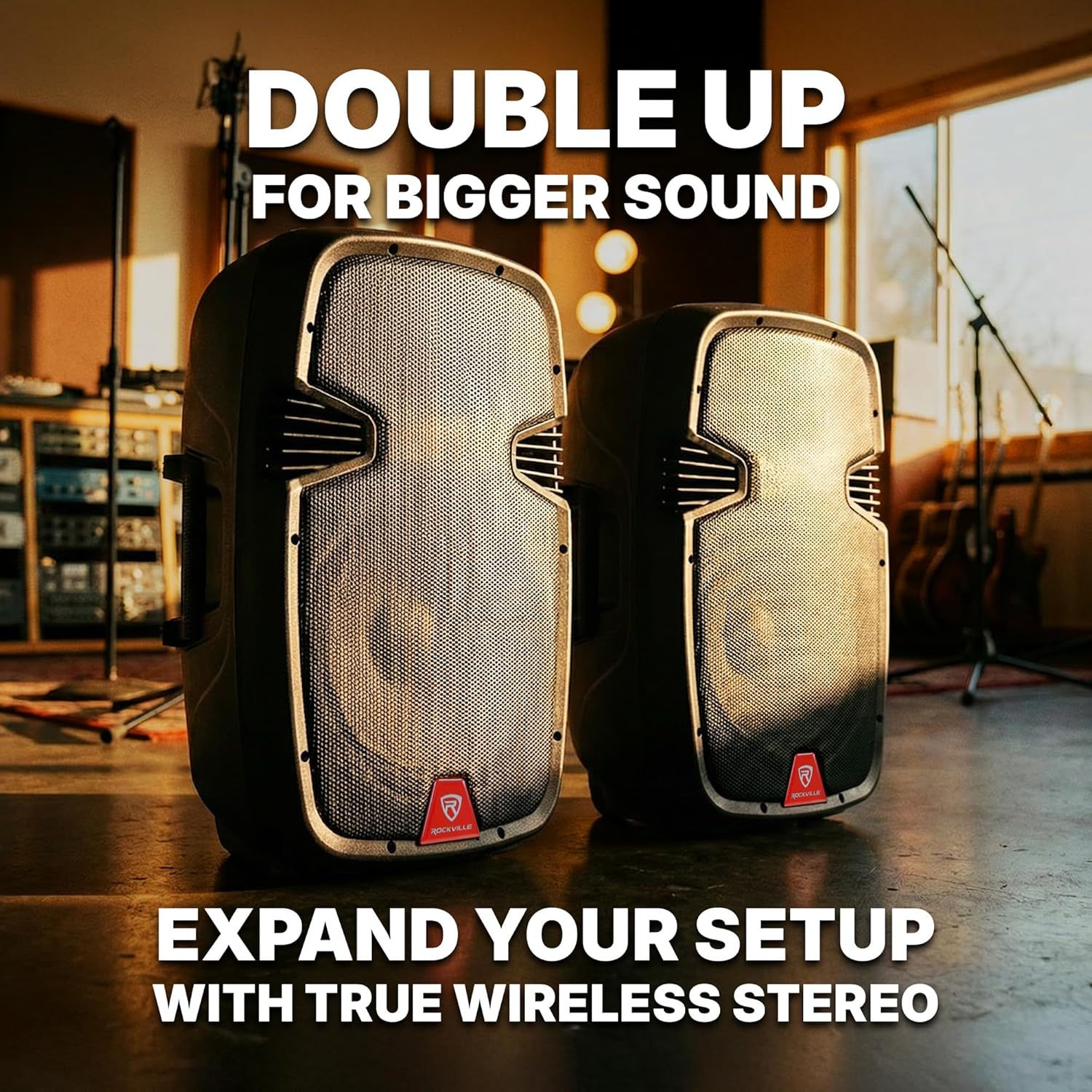 Rockville RAMSYS12 Pair 800W 12" Battery Powered Pro Bluetooth DJ PA Speakers, 2 Wireless Mics, TWS Linking, for DJs and Outdoor Events