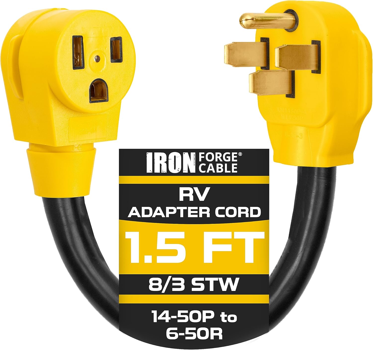 Iron Forge Cable RV Cord, Generator and RV Electrical Adapter Power Cord, L14-30P Locking 4 Prong Plug to TT-30R, 12 Inch Adapter - 10/3 STW Yellow