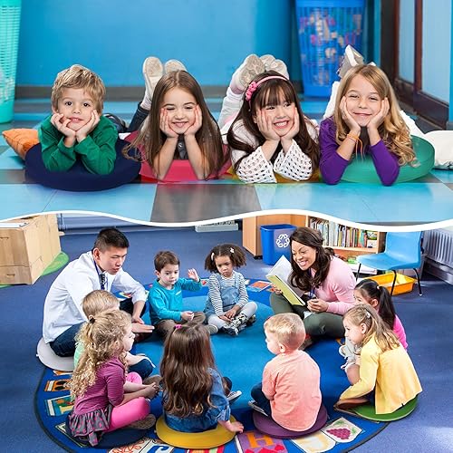 Miniatura 5 de Geetery 24 cojines de suelo redondos de 15.8 pulgadas para el aula, cojines redondos coloridos para el suelo, para el aula, cojines flexibles con