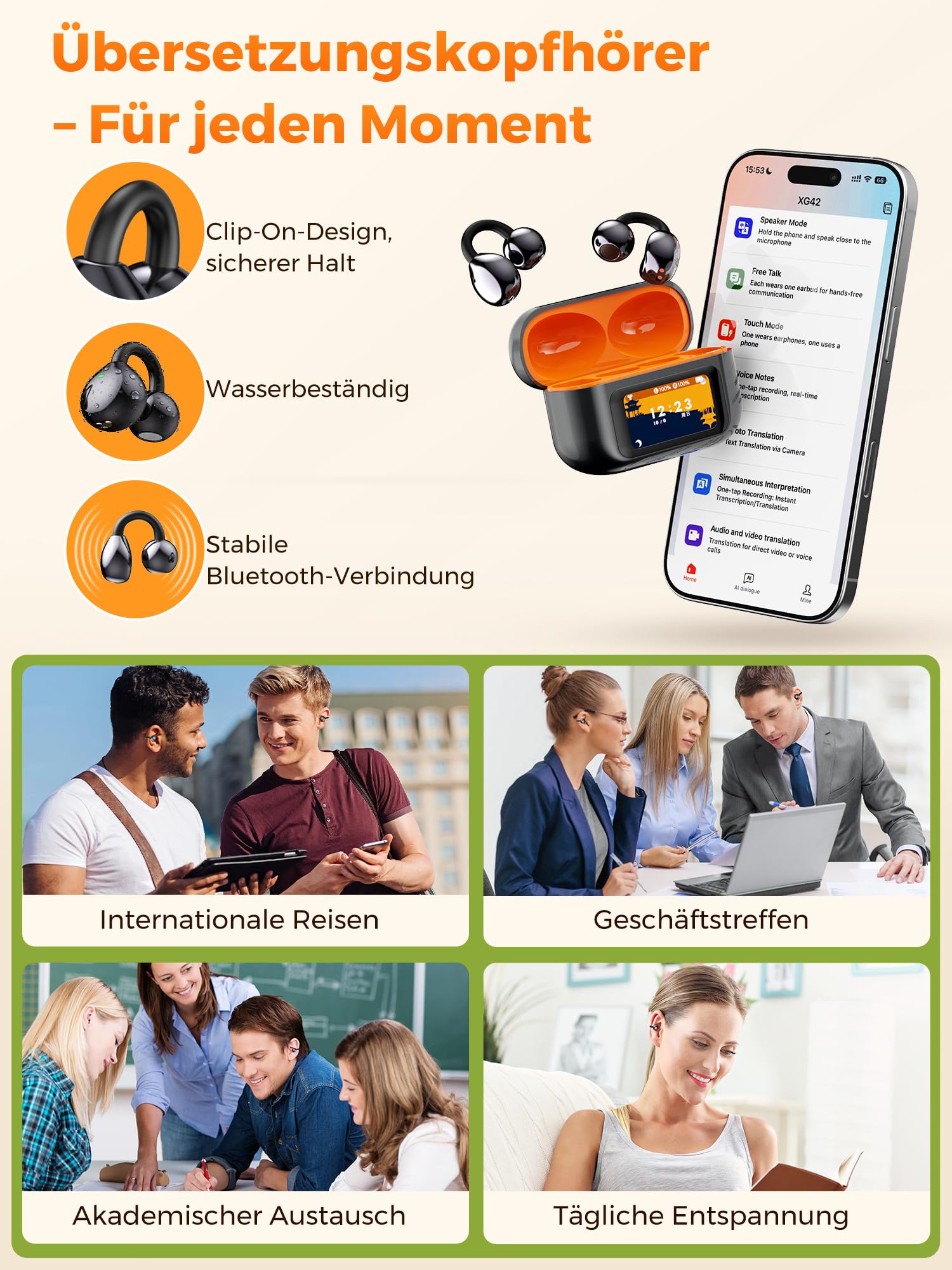 Übersetzungskopfhörer In Echtzeit Übersetzer Kopfhörer: 3 In 1 Übersetzungskopfhörer LCD Touchscreen 159 Sprachen App 7 Übersetzungsmodi, Bluetooth 6.0 Sprachübersetzer 30H Für Reisen Business Lernen | 10+ Funktionen / Kamera-Fernbedienung / Komfortable P
