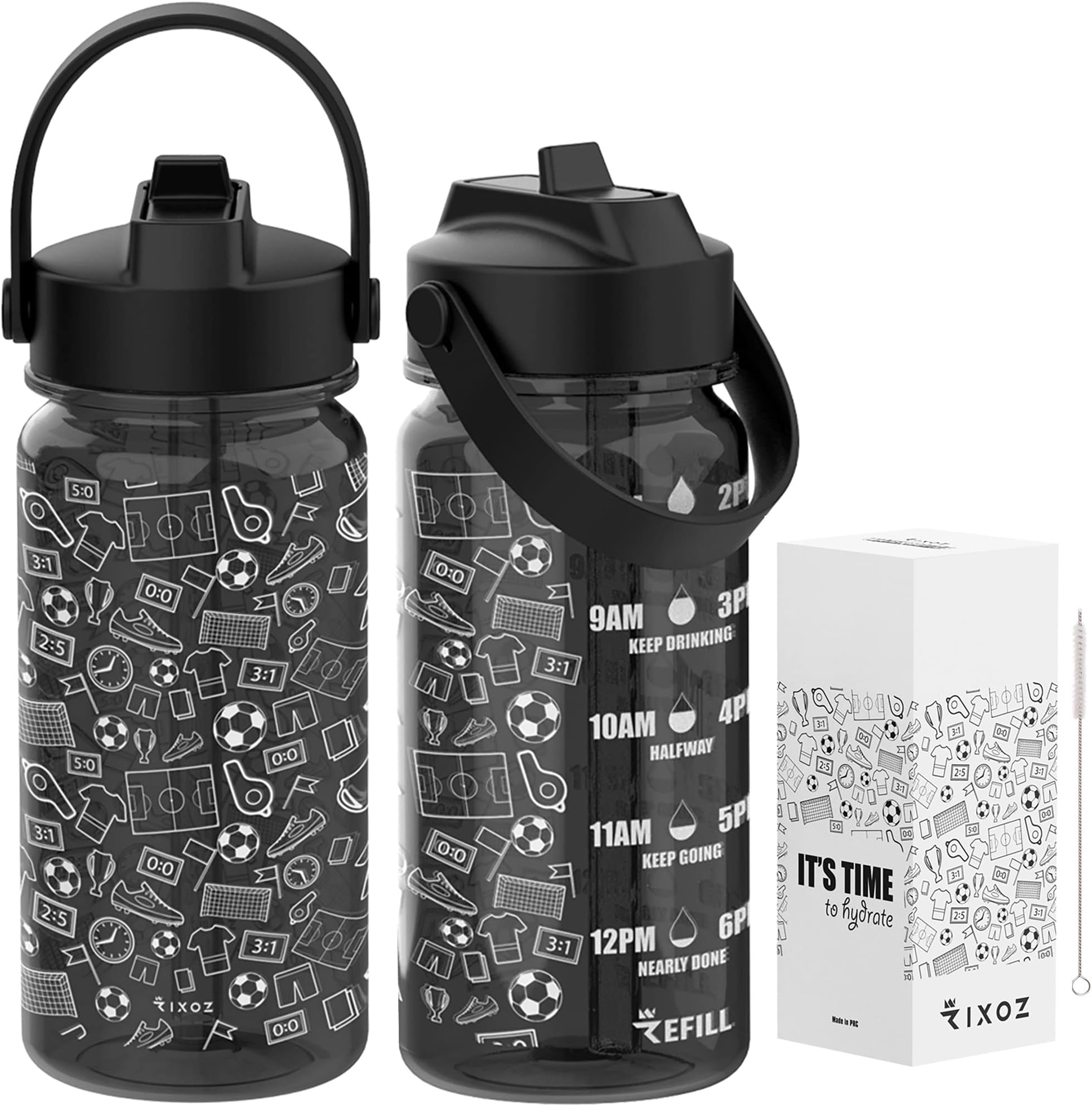 Polar Gear Football Water Tracker Bottle with Straw Reusable Kids