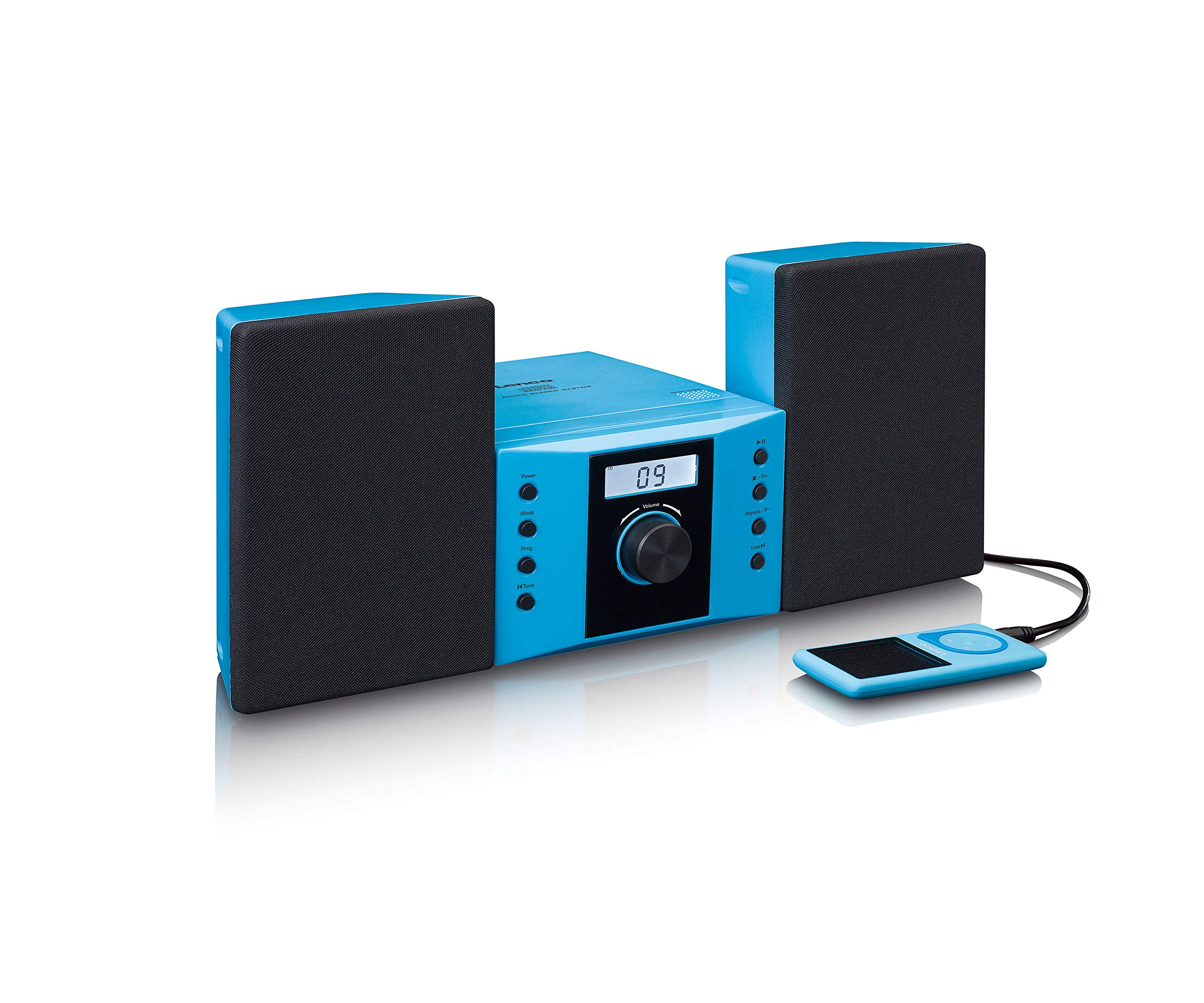 Lenco MC-013BU wieża stereo - kompaktowa instalacja dla dzieci - radio odtwarzacz CD - wyświetlacz LCD - wejście AUX - 2 x 2 W RMS - z naklejkami - niebieski