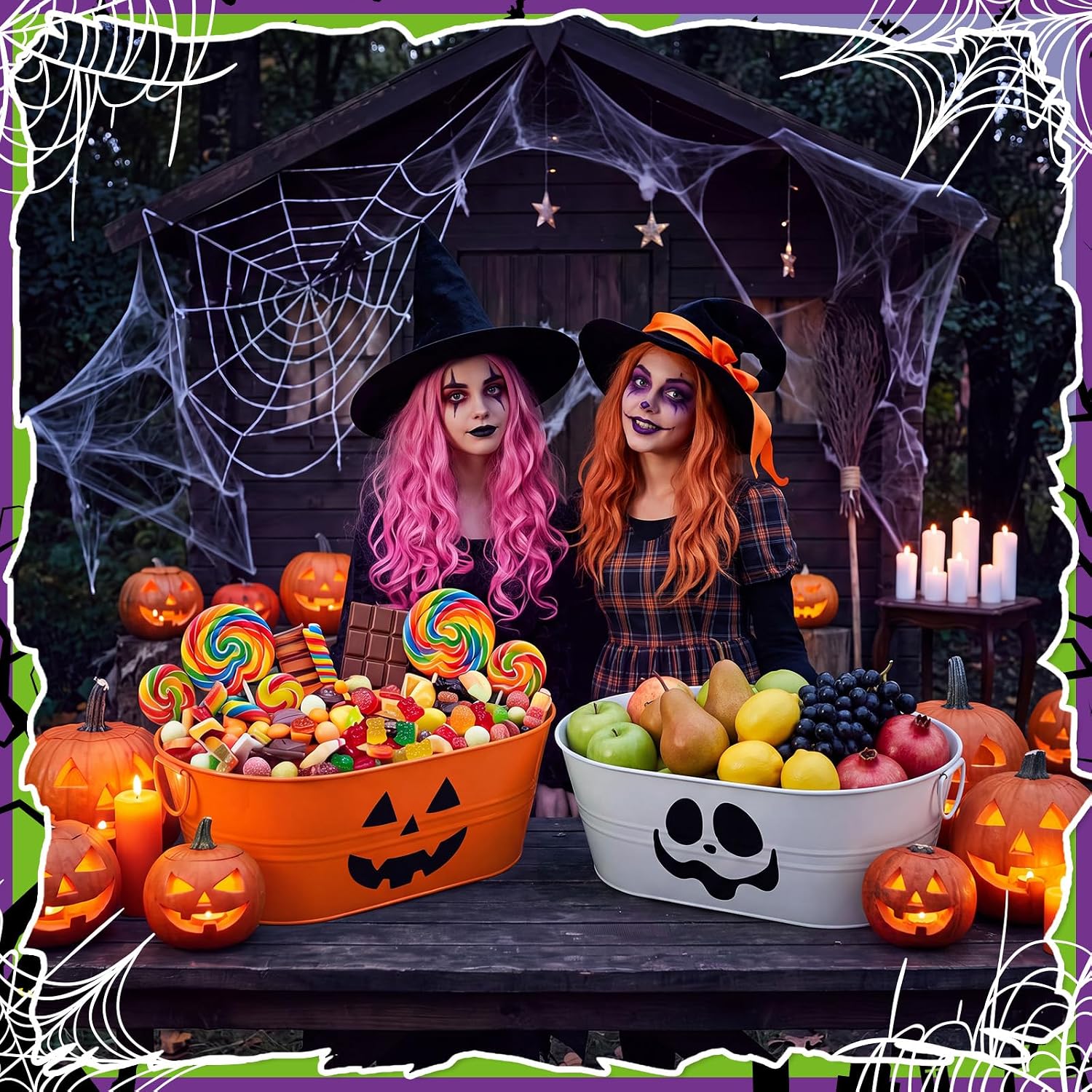 Zonon 2 Pack Halloween Galvanized Buckets, 4 Gal Halloween Candy Bowl