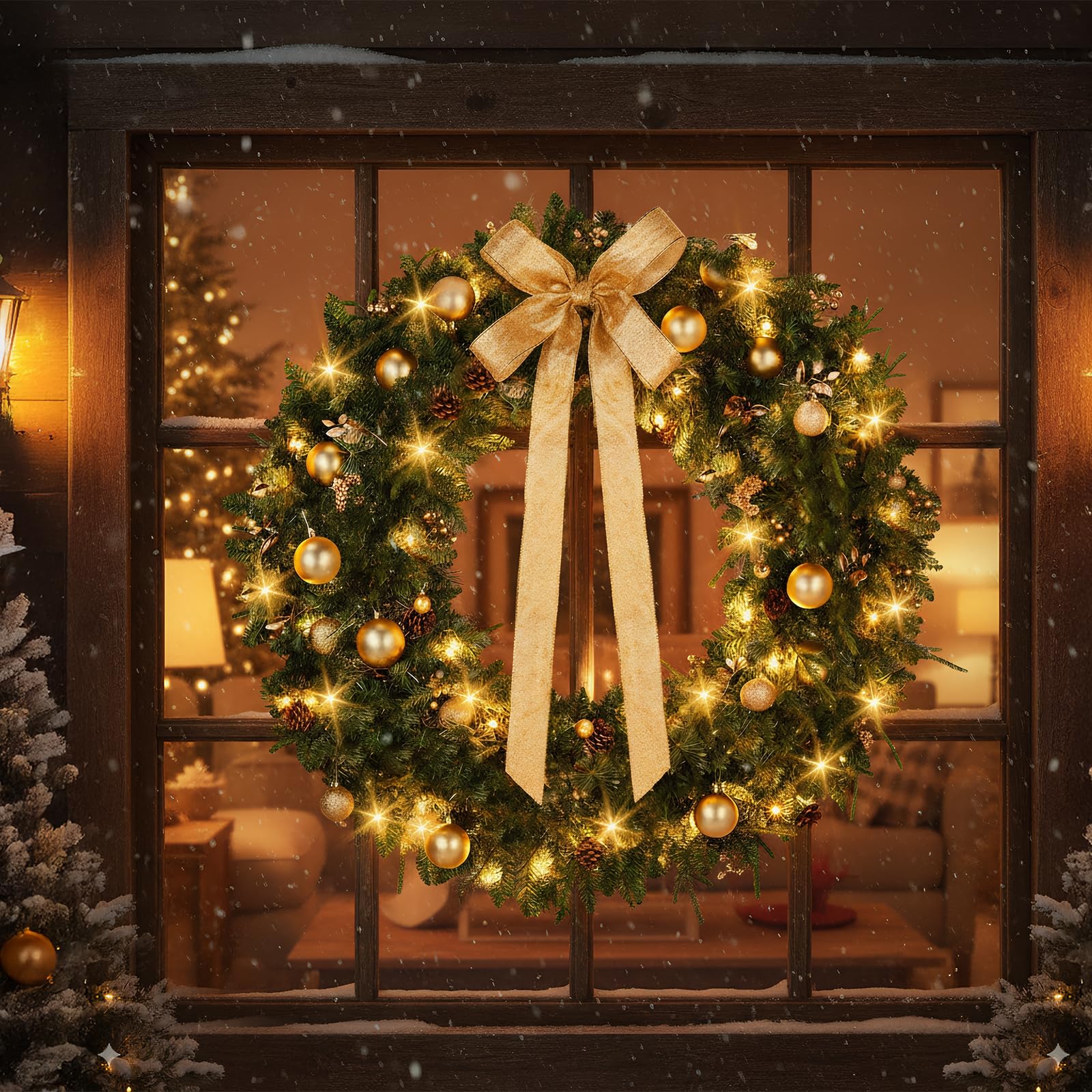 Bonnlo 48in/120cm Large Christmas Wreath with Colorful Lights for Outdoor